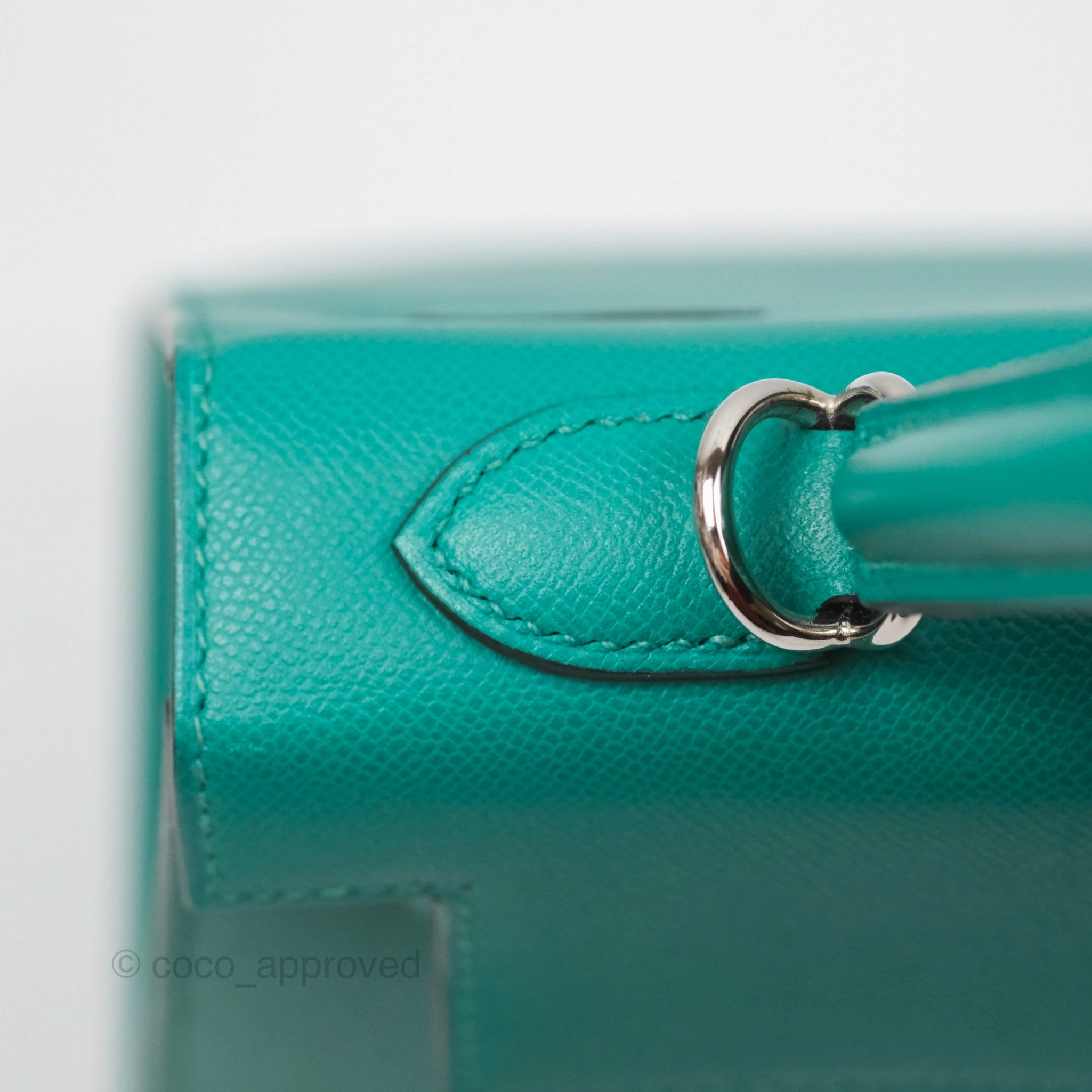 Herms Sellier Kelly 25 Madame Leather Vert Verone U1/ Bleu De Prusse 7P Palladium Hardware