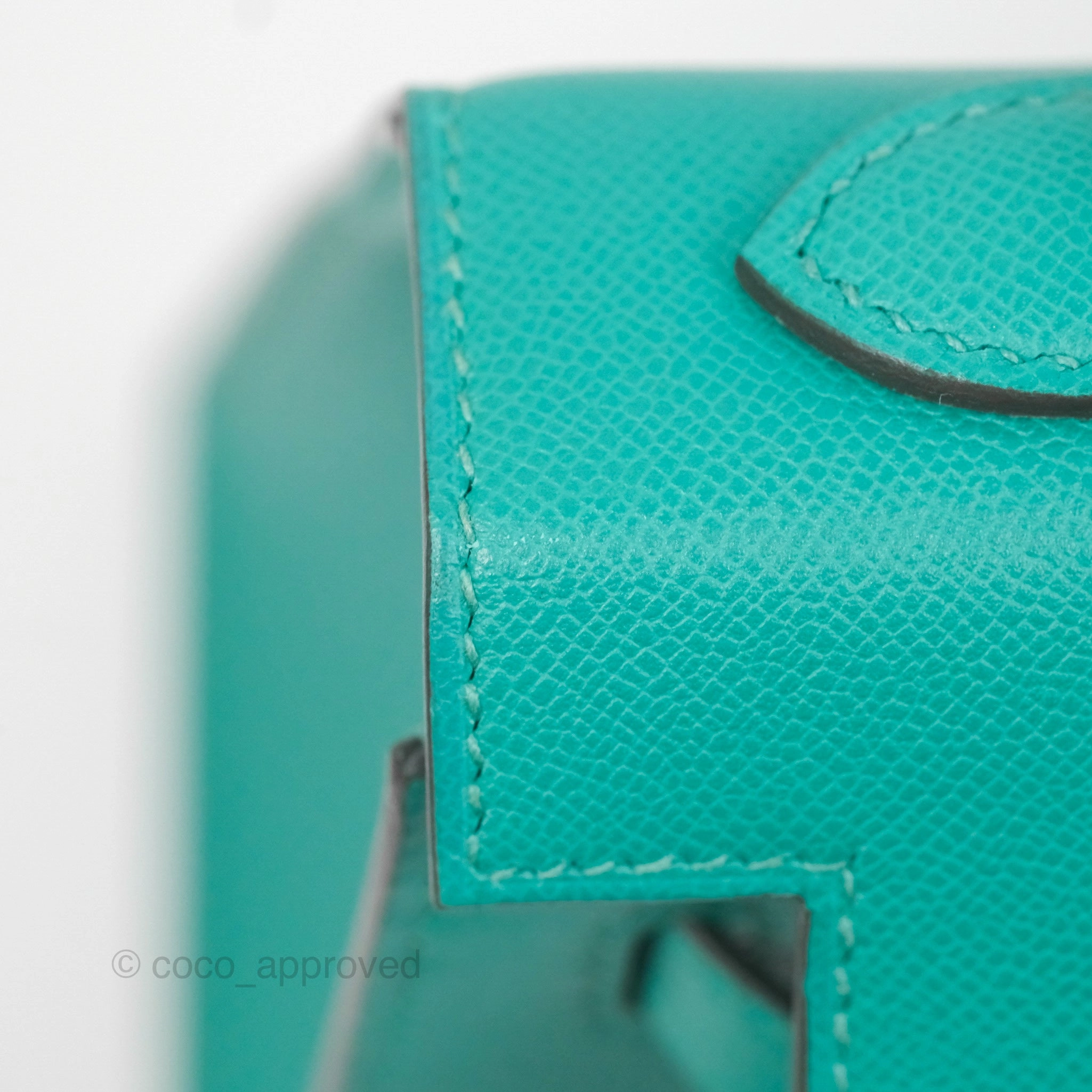 Herms Sellier Kelly 25 Madame Leather Vert Verone U1/ Bleu De Prusse 7P Palladium Hardware
