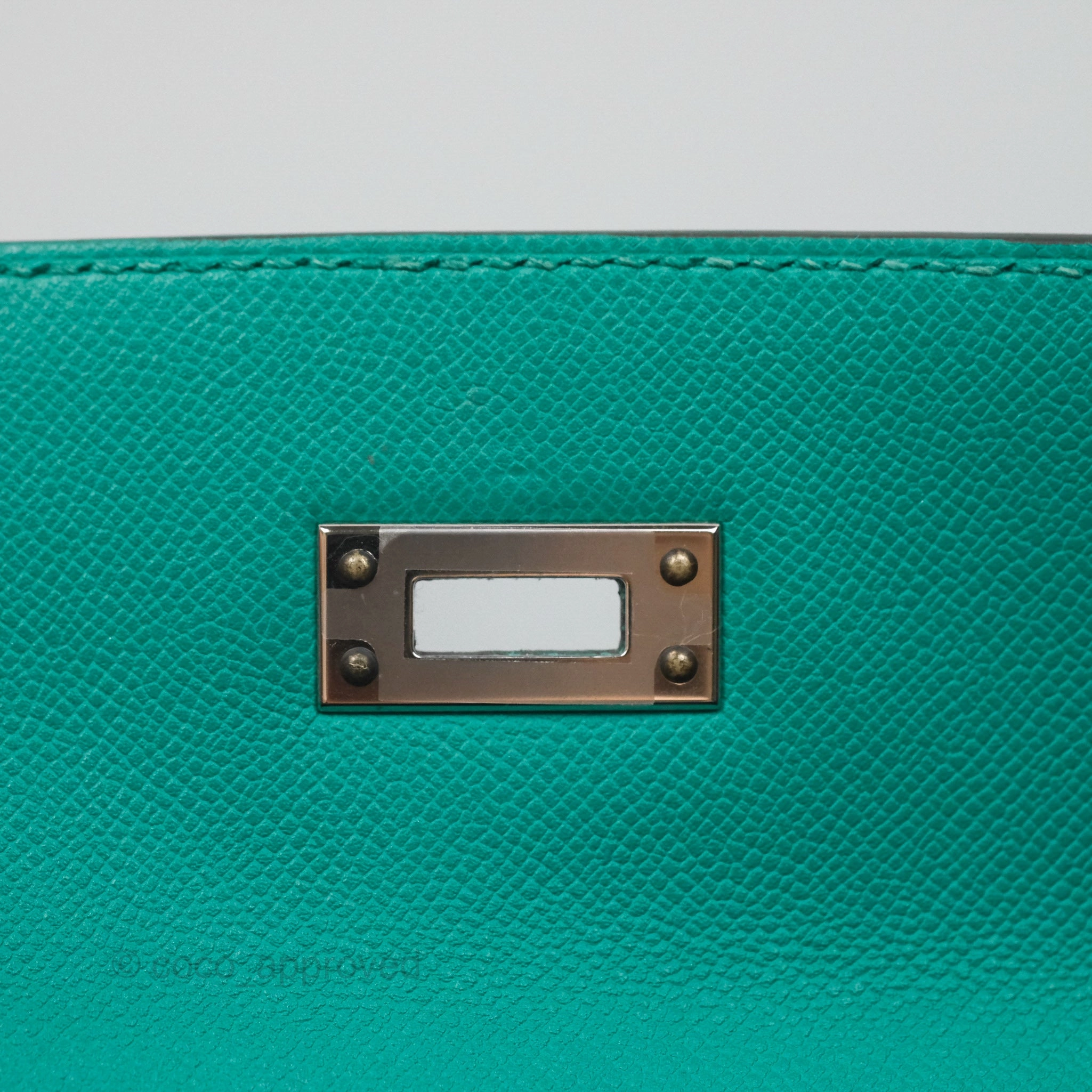 Herms Sellier Kelly 25 Madame Leather Vert Verone U1/ Bleu De Prusse 7P Palladium Hardware