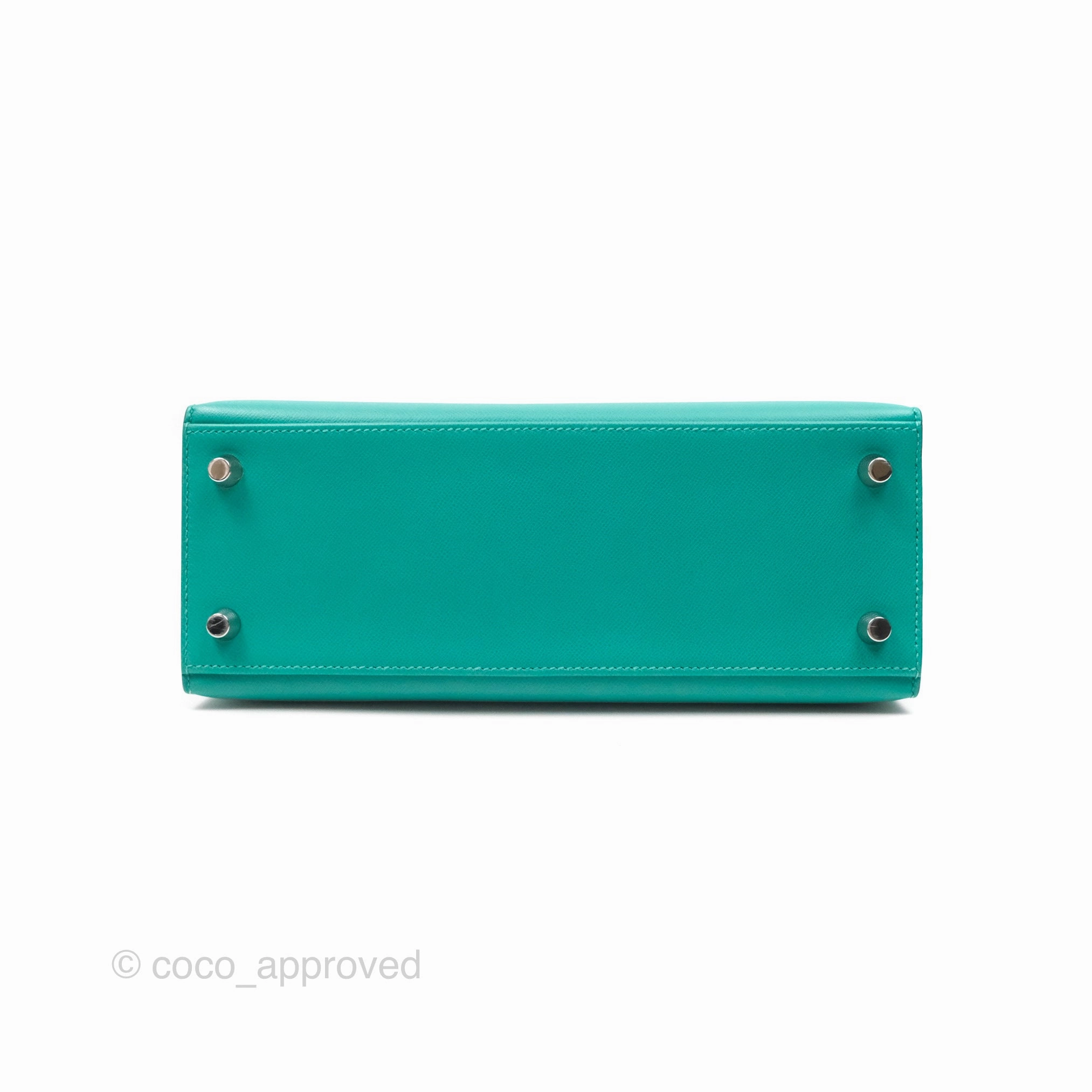 Herms Sellier Kelly 25 Madame Leather Vert Verone U1/ Bleu De Prusse 7P Palladium Hardware