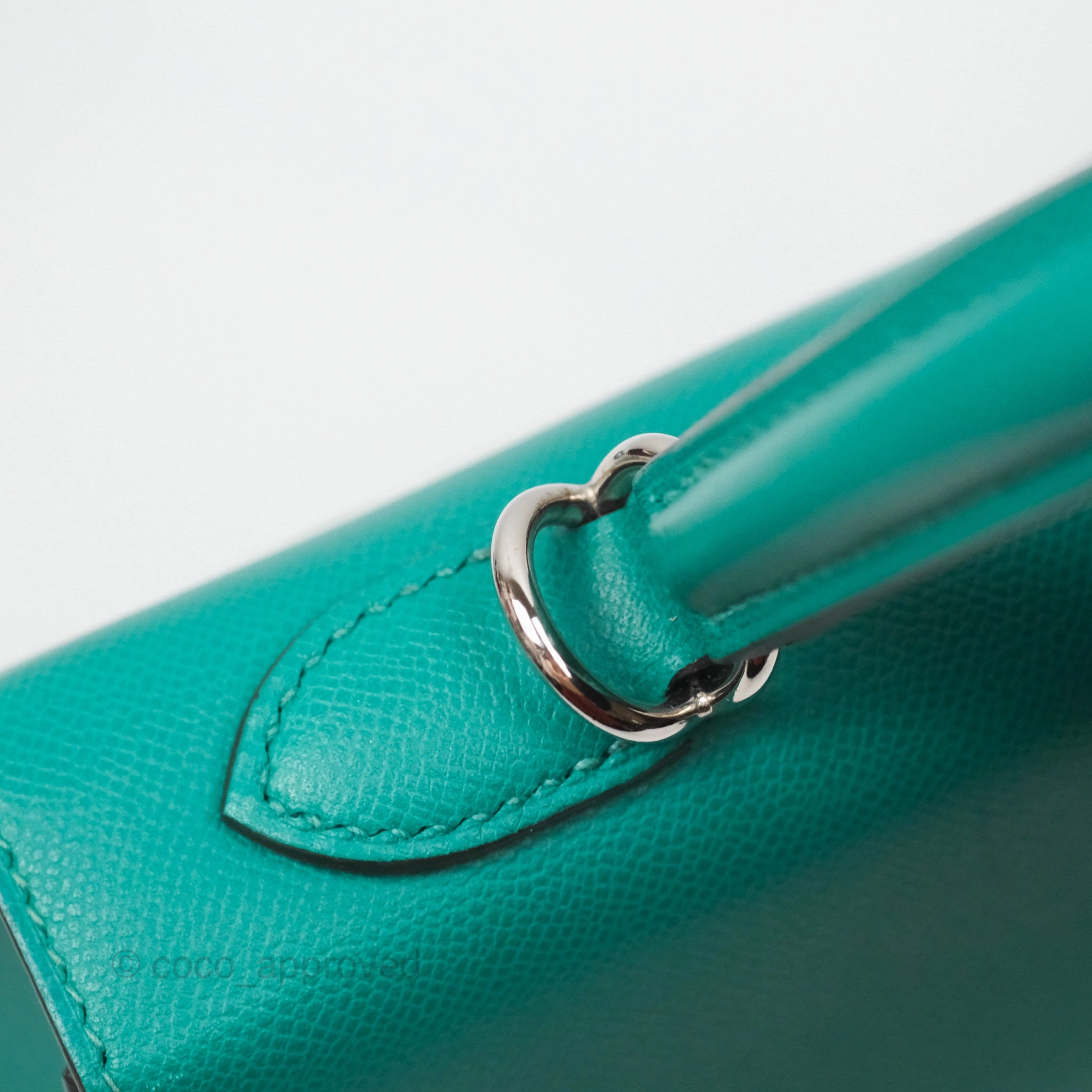 Herms Sellier Kelly 25 Madame Leather Vert Verone U1/ Bleu De Prusse 7P Palladium Hardware