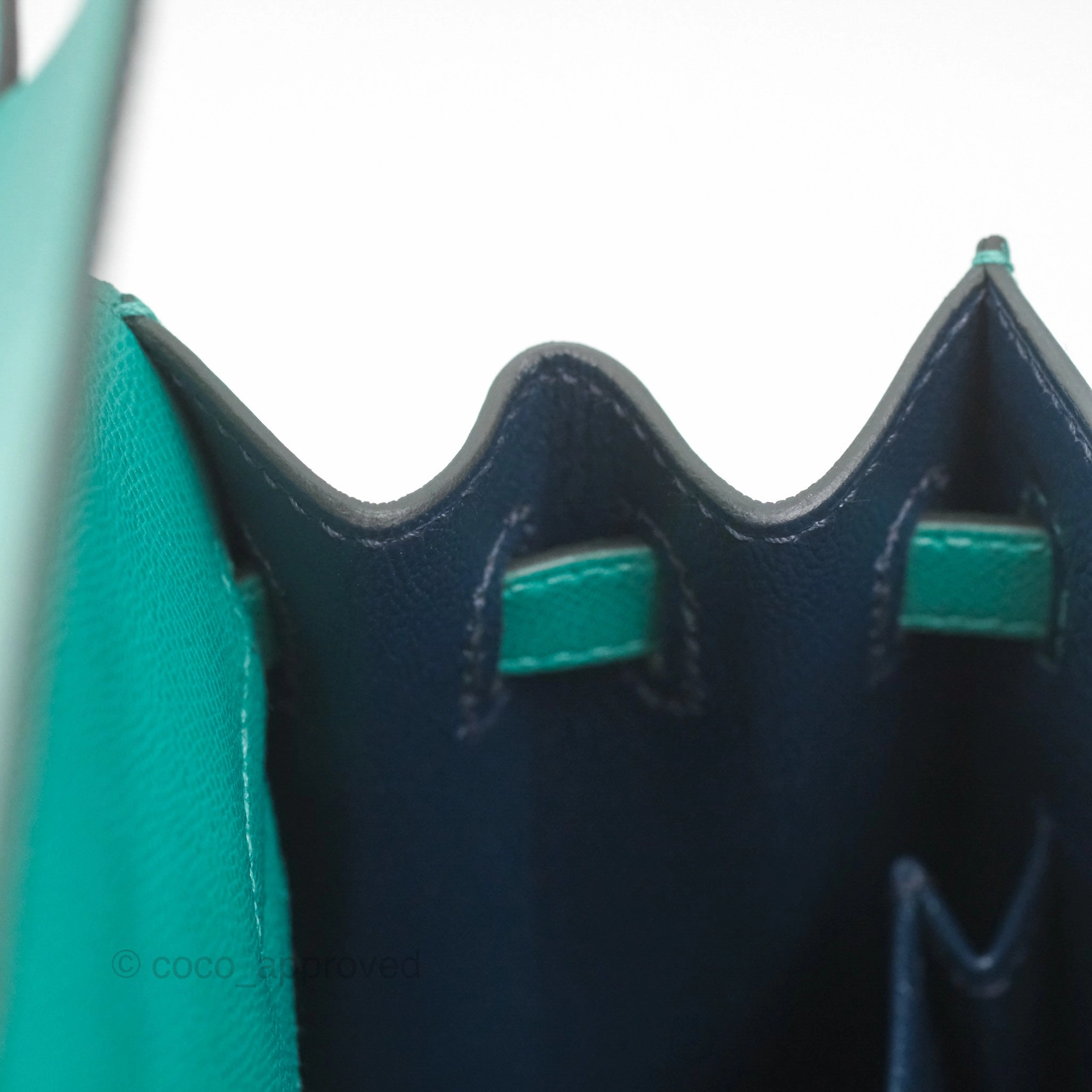 Herms Sellier Kelly 25 Madame Leather Vert Verone U1/ Bleu De Prusse 7P Palladium Hardware