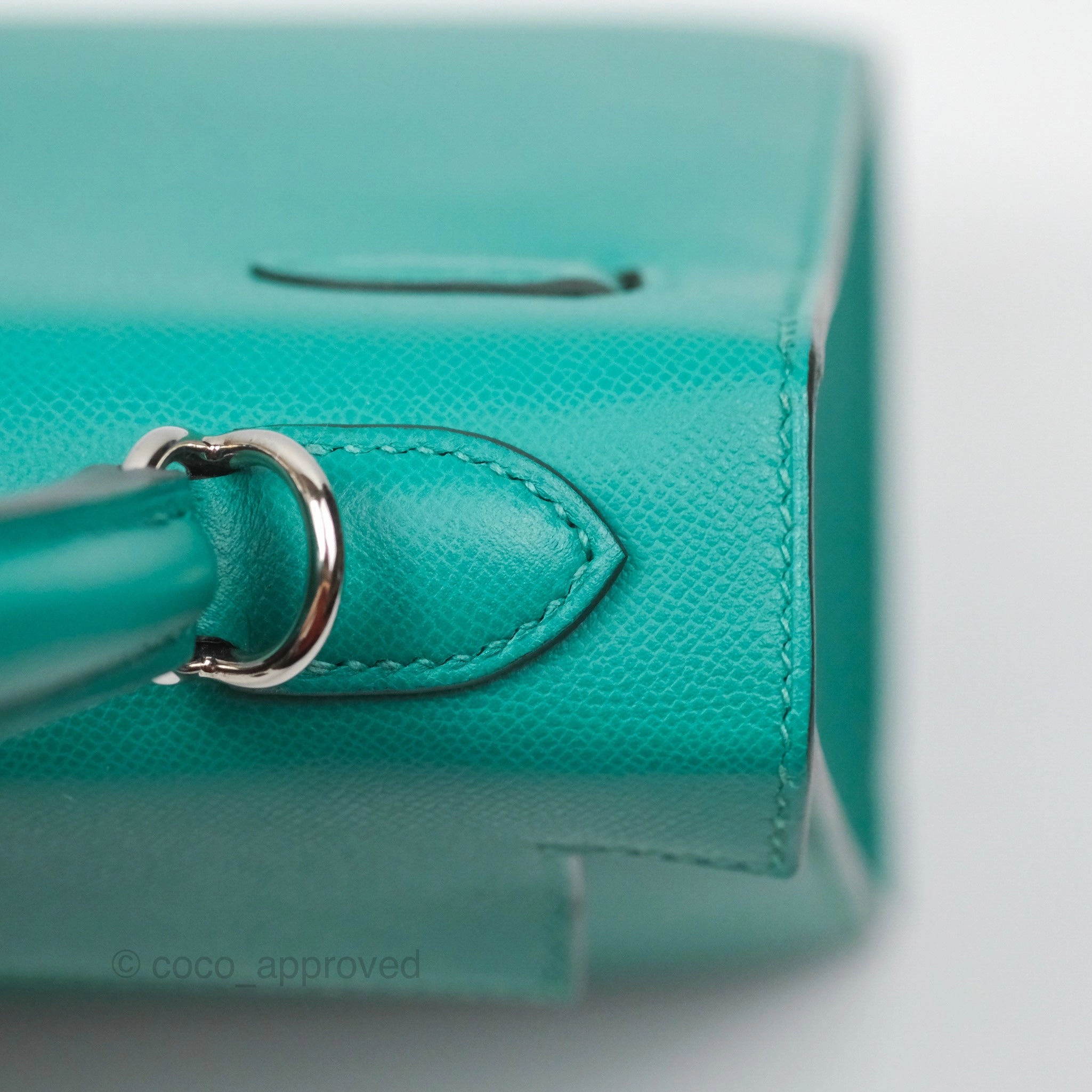 Herms Sellier Kelly 25 Madame Leather Vert Verone U1/ Bleu De Prusse 7P Palladium Hardware