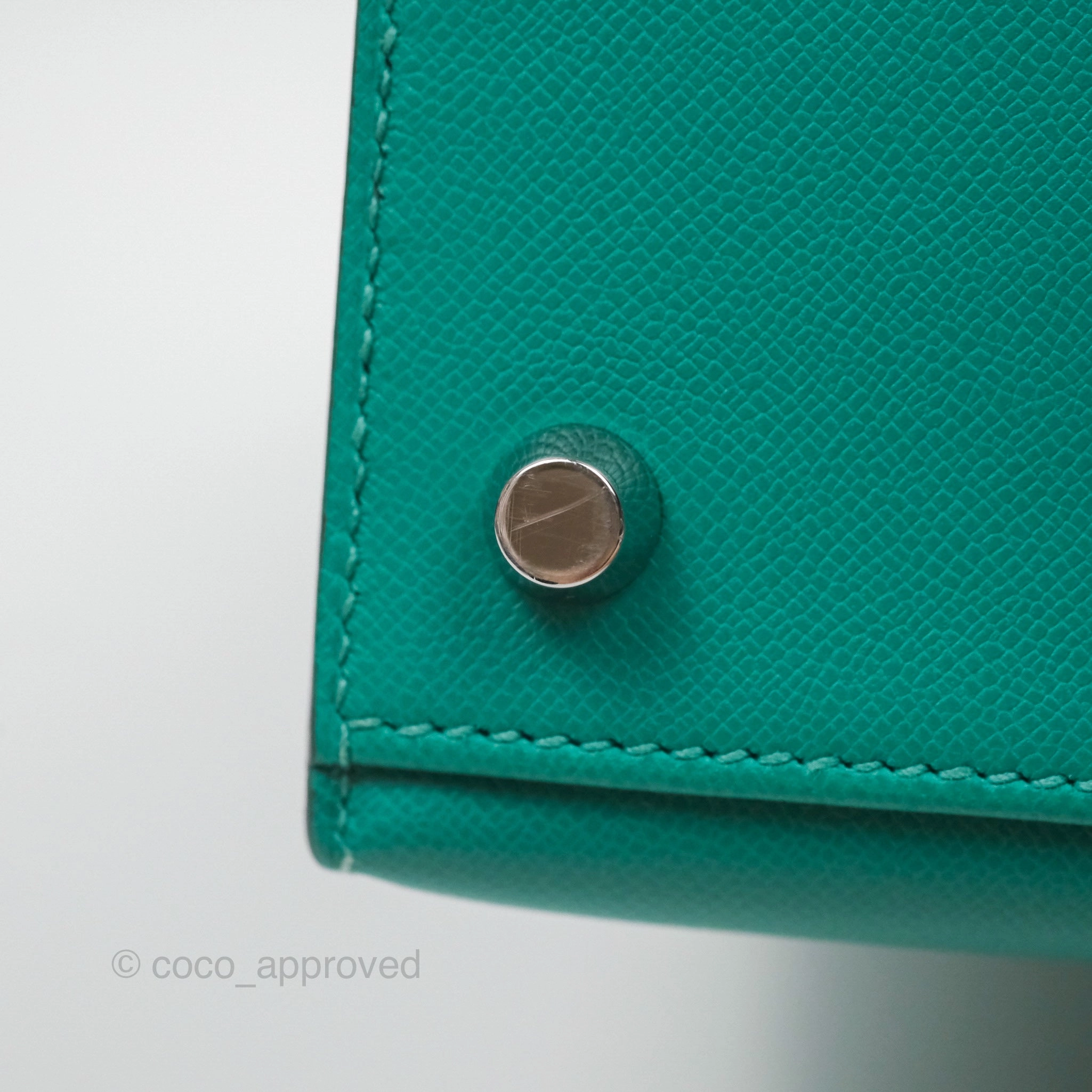 Herms Sellier Kelly 25 Madame Leather Vert Verone U1/ Bleu De Prusse 7P Palladium Hardware