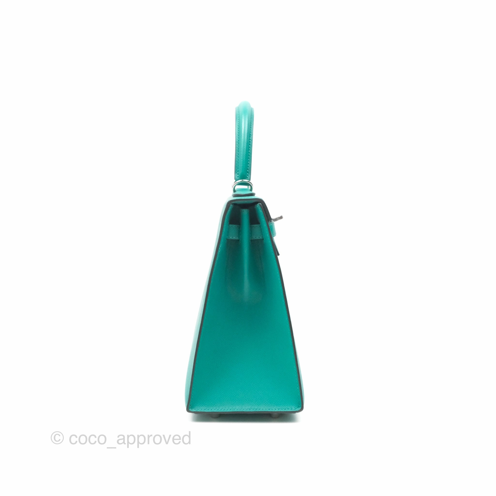 Herms Sellier Kelly 25 Madame Leather Vert Verone U1/ Bleu De Prusse 7P Palladium Hardware