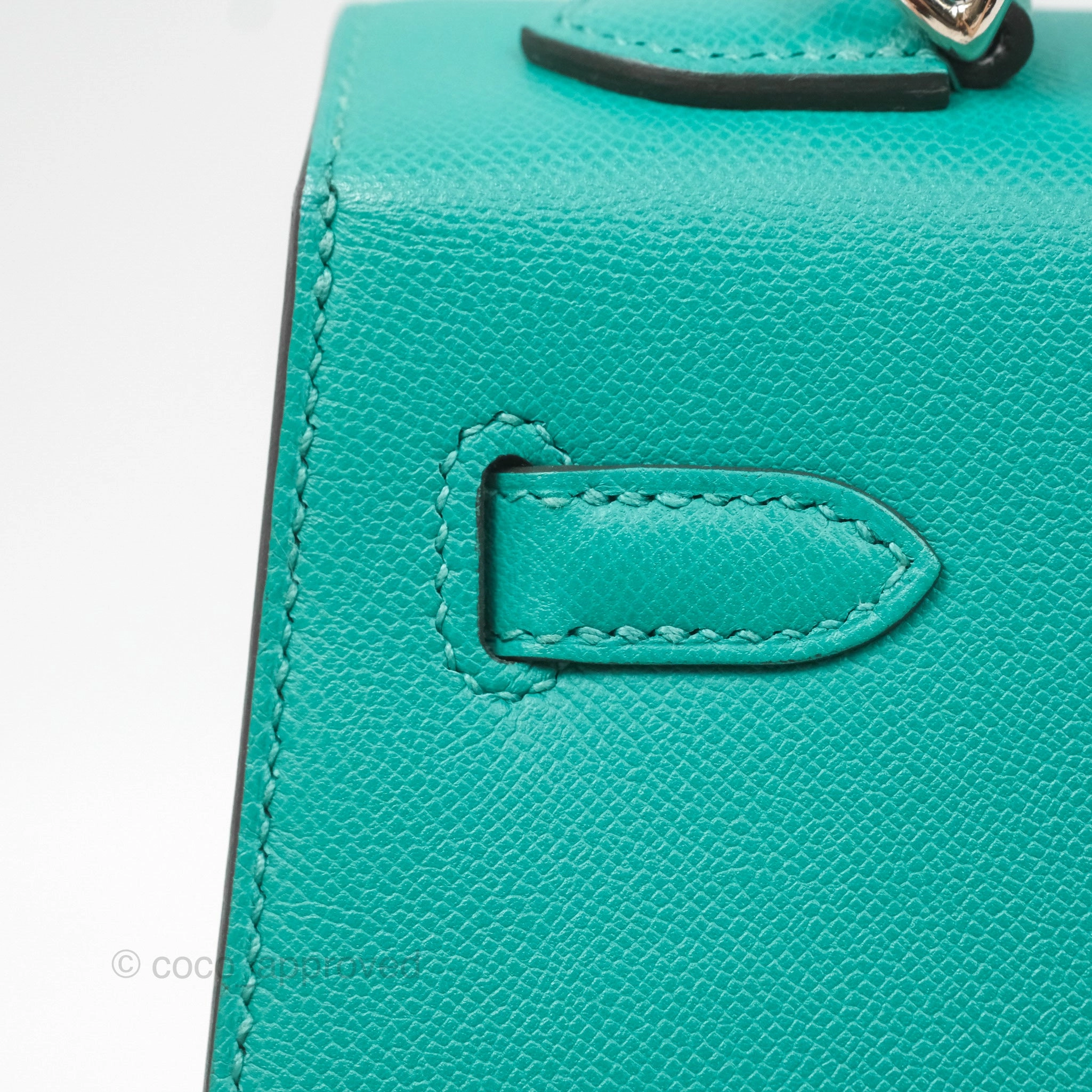 Herms Sellier Kelly 25 Madame Leather Vert Verone U1/ Bleu De Prusse 7P Palladium Hardware