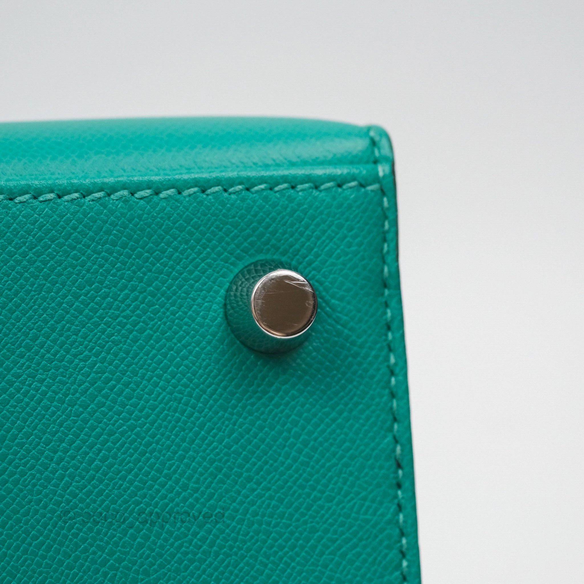 Herms Sellier Kelly 25 Madame Leather Vert Verone U1/ Bleu De Prusse 7P Palladium Hardware