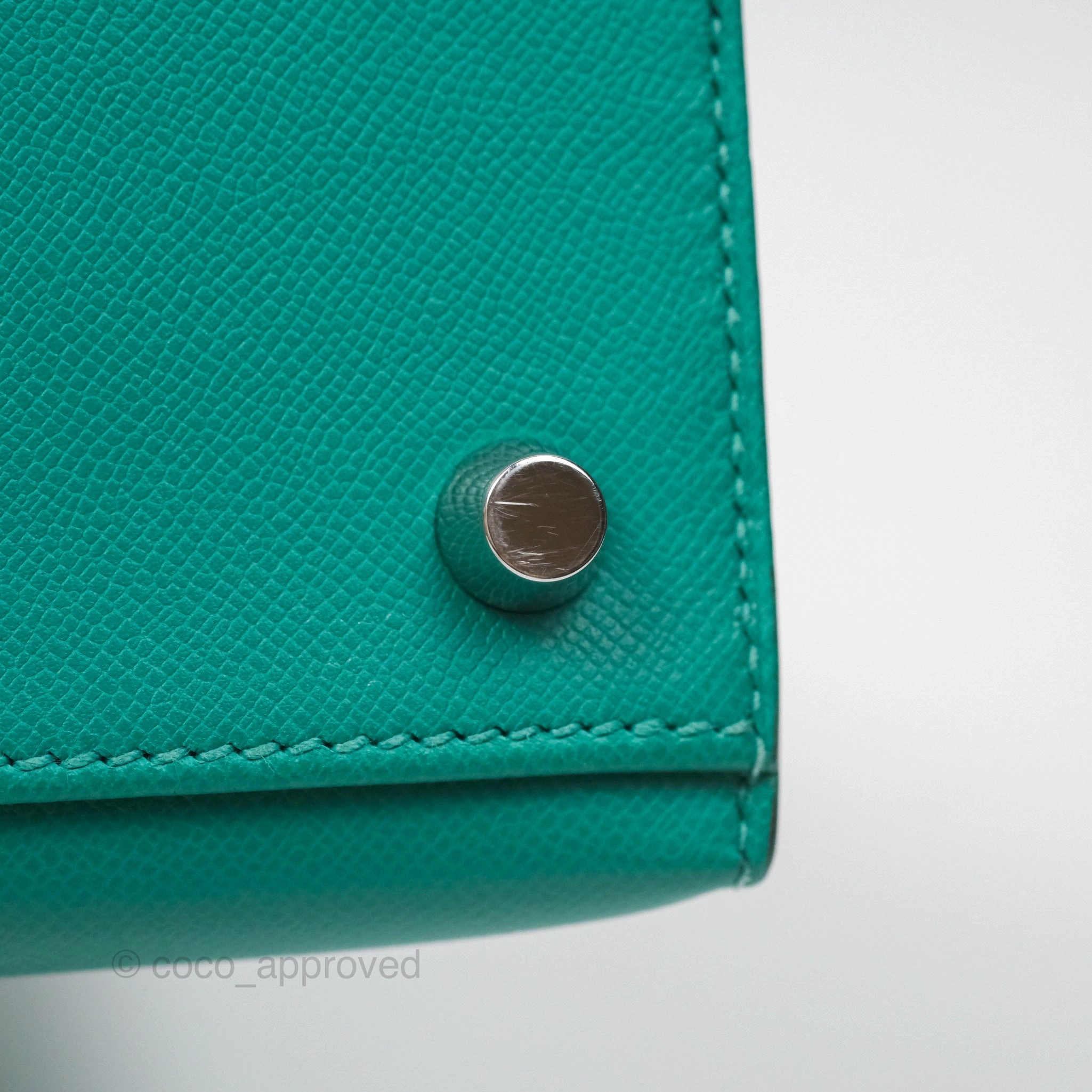 Herms Sellier Kelly 25 Madame Leather Vert Verone U1/ Bleu De Prusse 7P Palladium Hardware