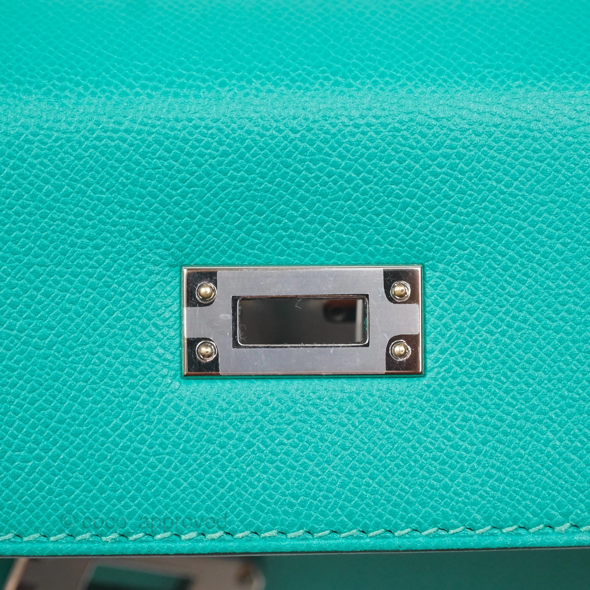Herms Sellier Kelly 25 Madame Leather Vert Verone U1/ Bleu De Prusse 7P Palladium Hardware