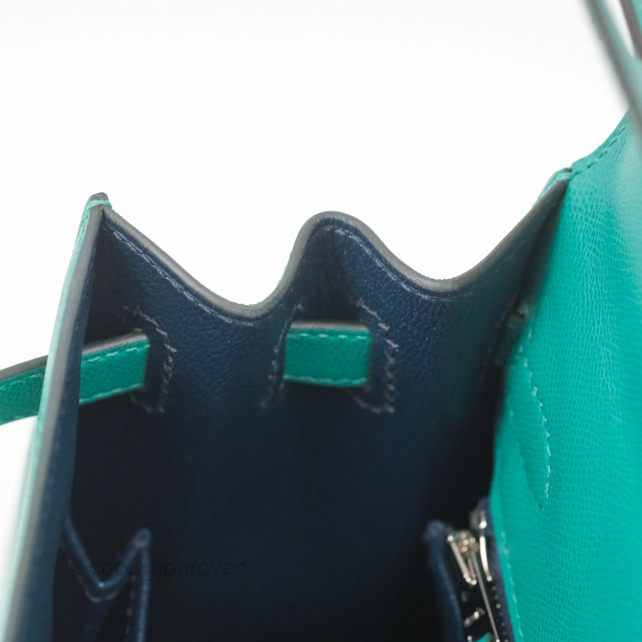 Herms Sellier Kelly 25 Madame Leather Vert Verone U1/ Bleu De Prusse 7P Palladium Hardware