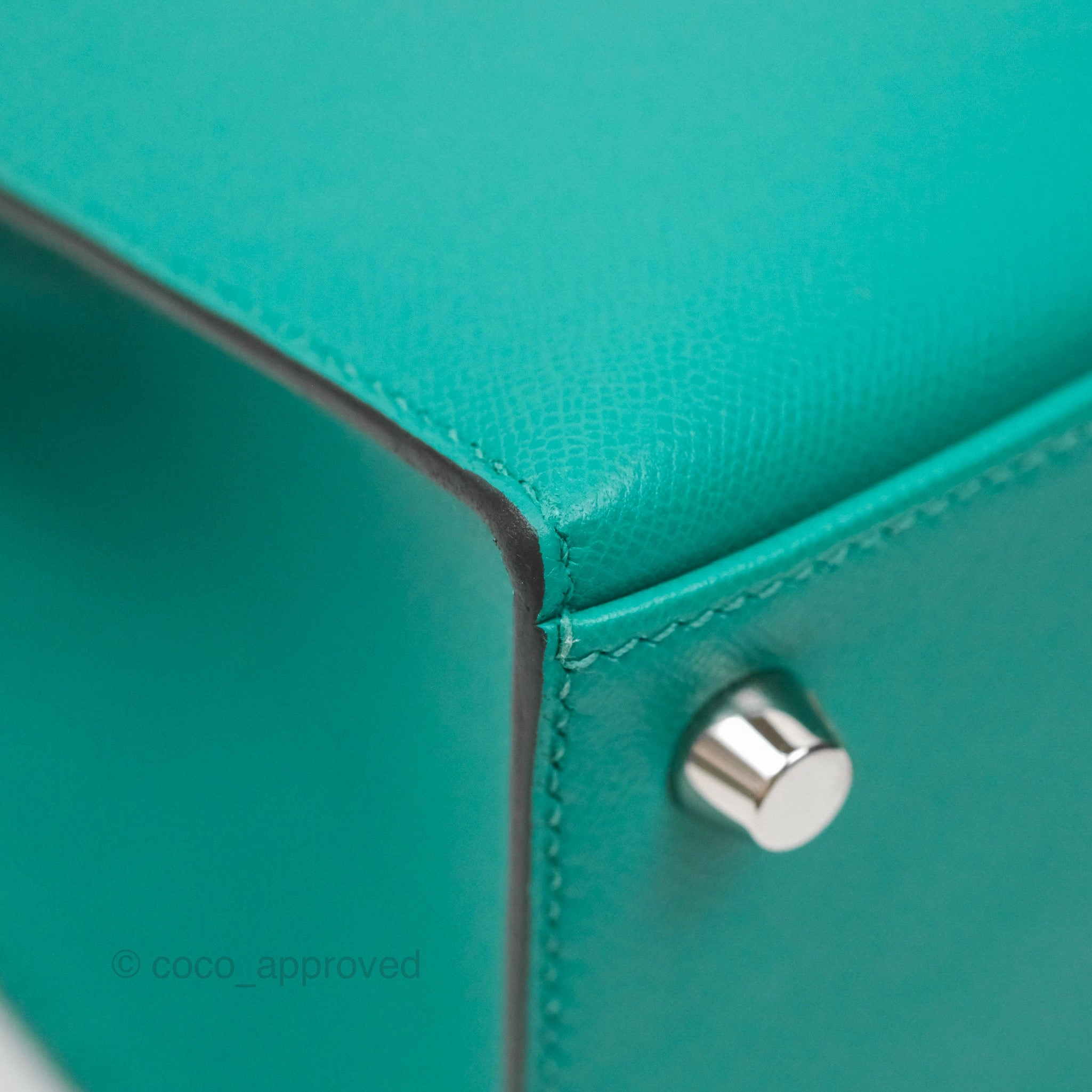Herms Sellier Kelly 25 Madame Leather Vert Verone U1/ Bleu De Prusse 7P Palladium Hardware