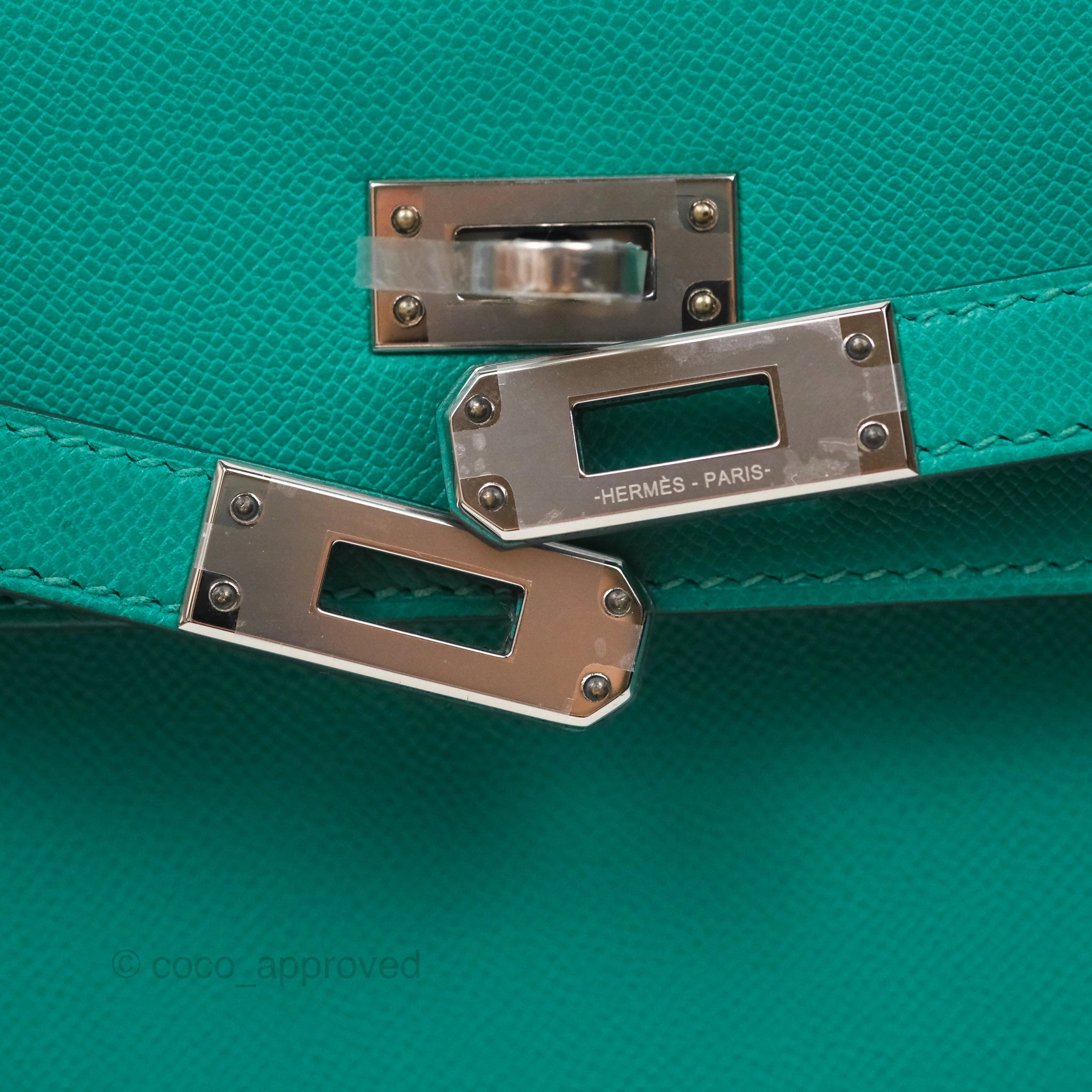 Herms Sellier Kelly 25 Madame Leather Vert Verone U1/ Bleu De Prusse 7P Palladium Hardware