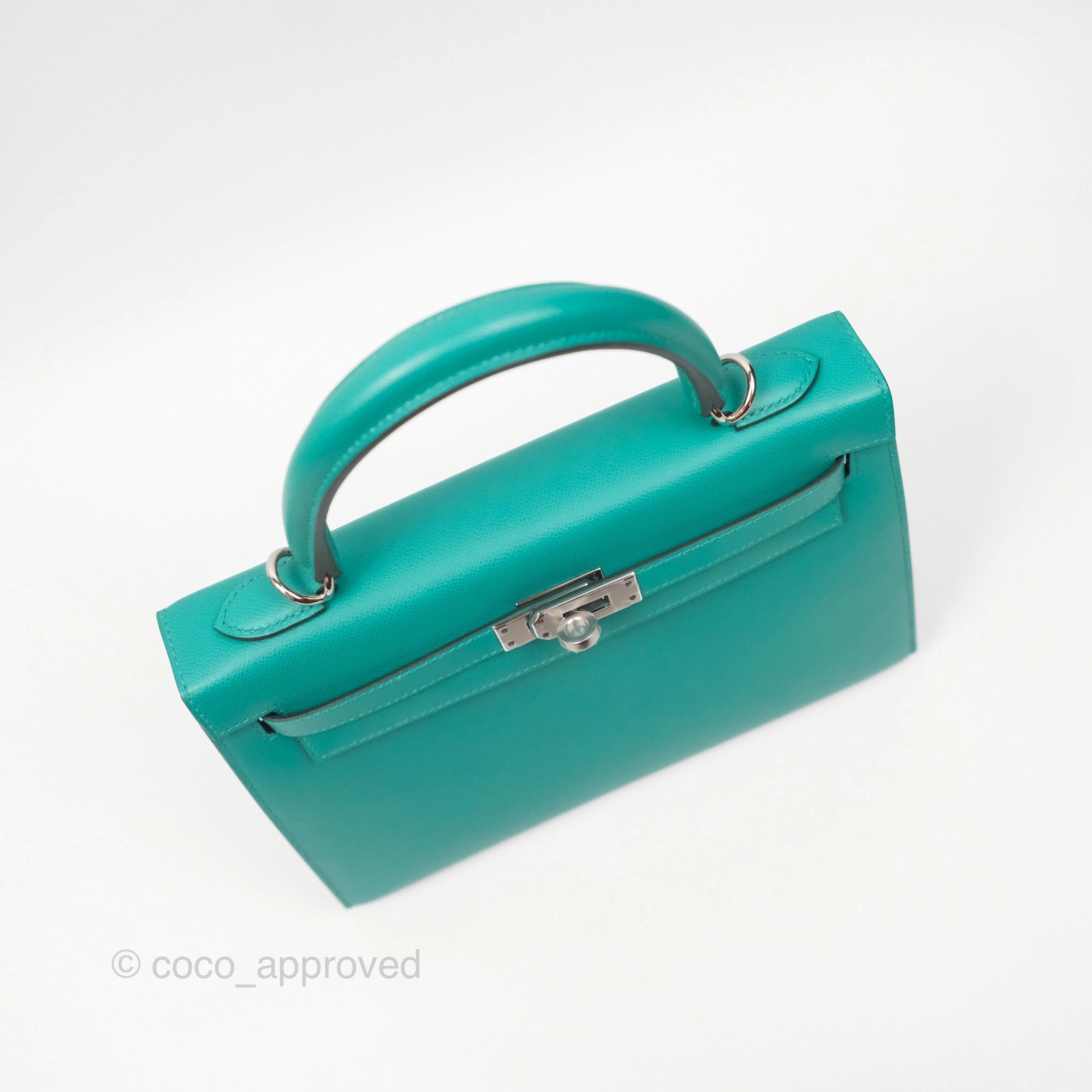 Herms Sellier Kelly 25 Madame Leather Vert Verone U1/ Bleu De Prusse 7P Palladium Hardware