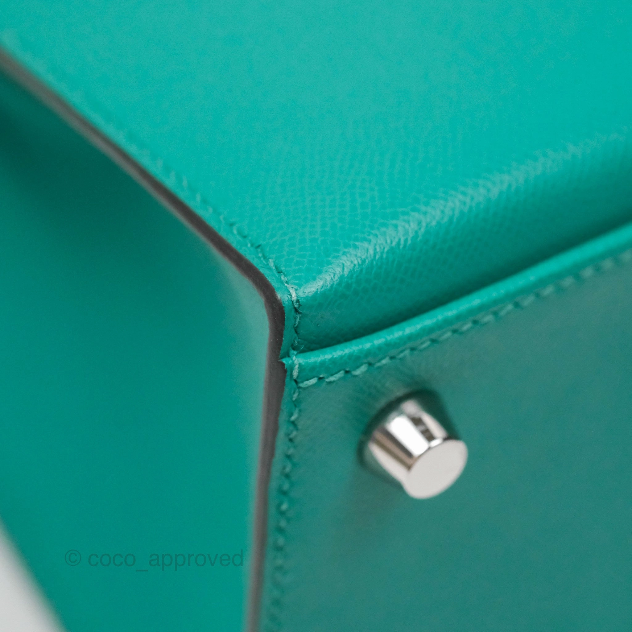 Herms Sellier Kelly 25 Madame Leather Vert Verone U1/ Bleu De Prusse 7P Palladium Hardware