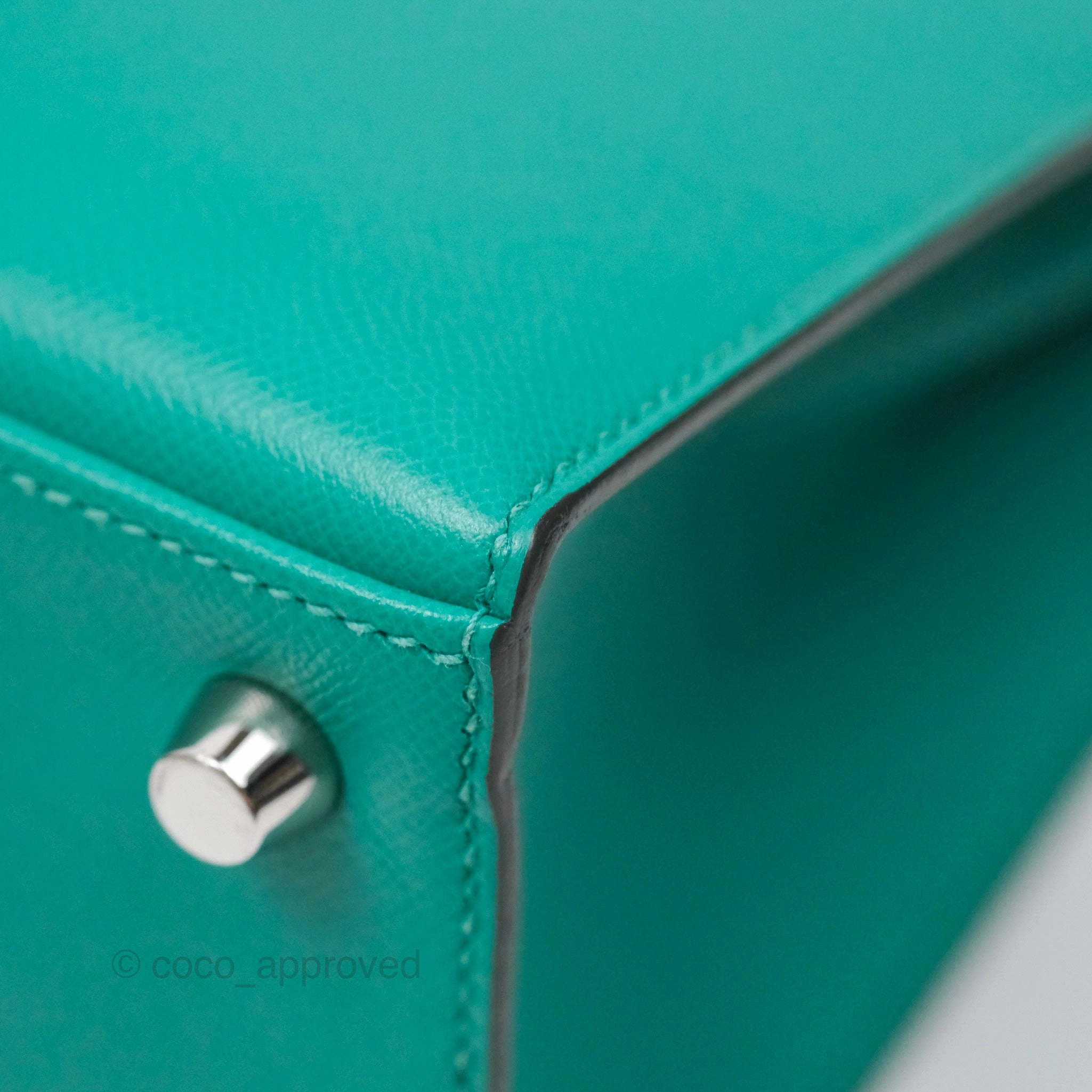 Herms Sellier Kelly 25 Madame Leather Vert Verone U1/ Bleu De Prusse 7P Palladium Hardware
