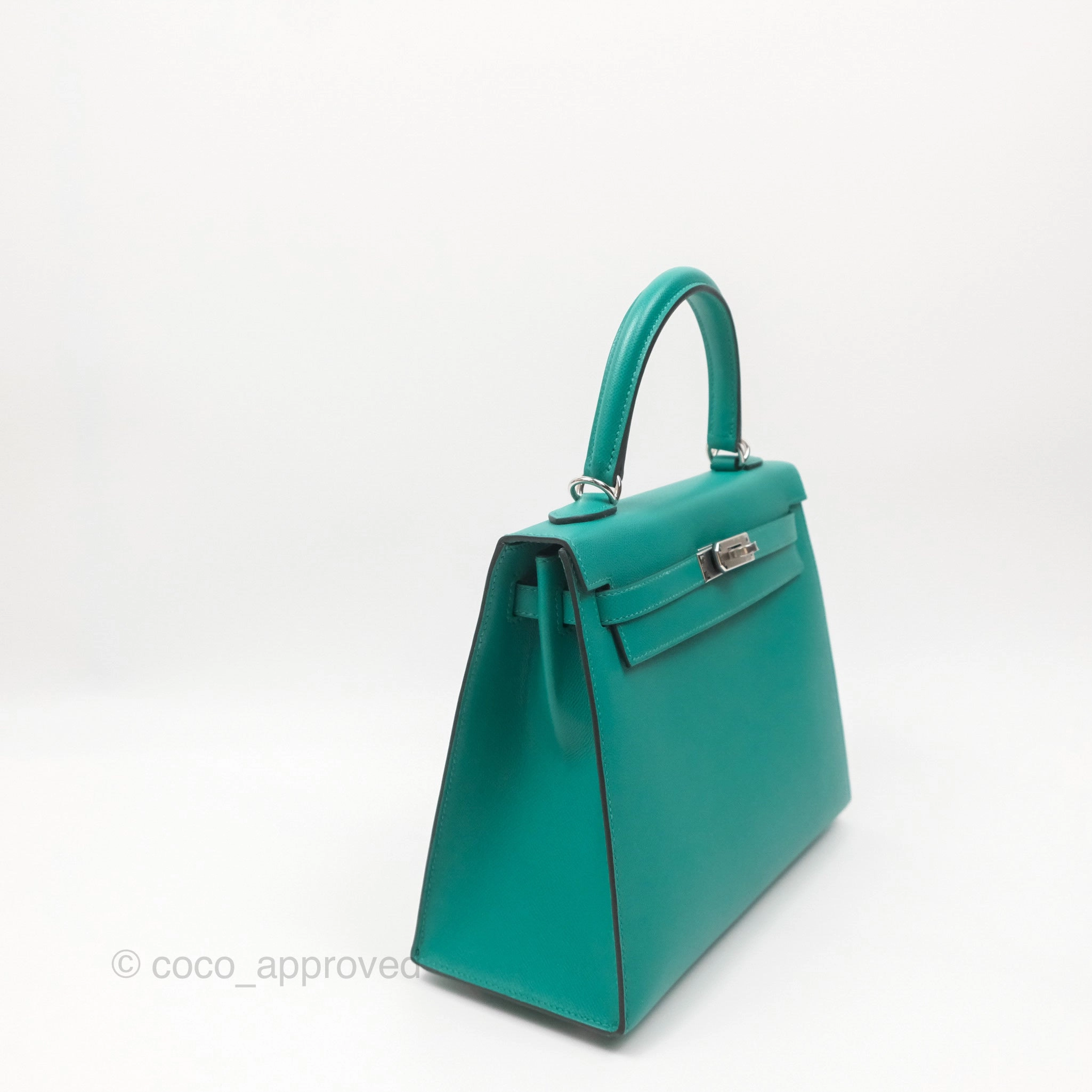 Herms Sellier Kelly 25 Madame Leather Vert Verone U1/ Bleu De Prusse 7P Palladium Hardware