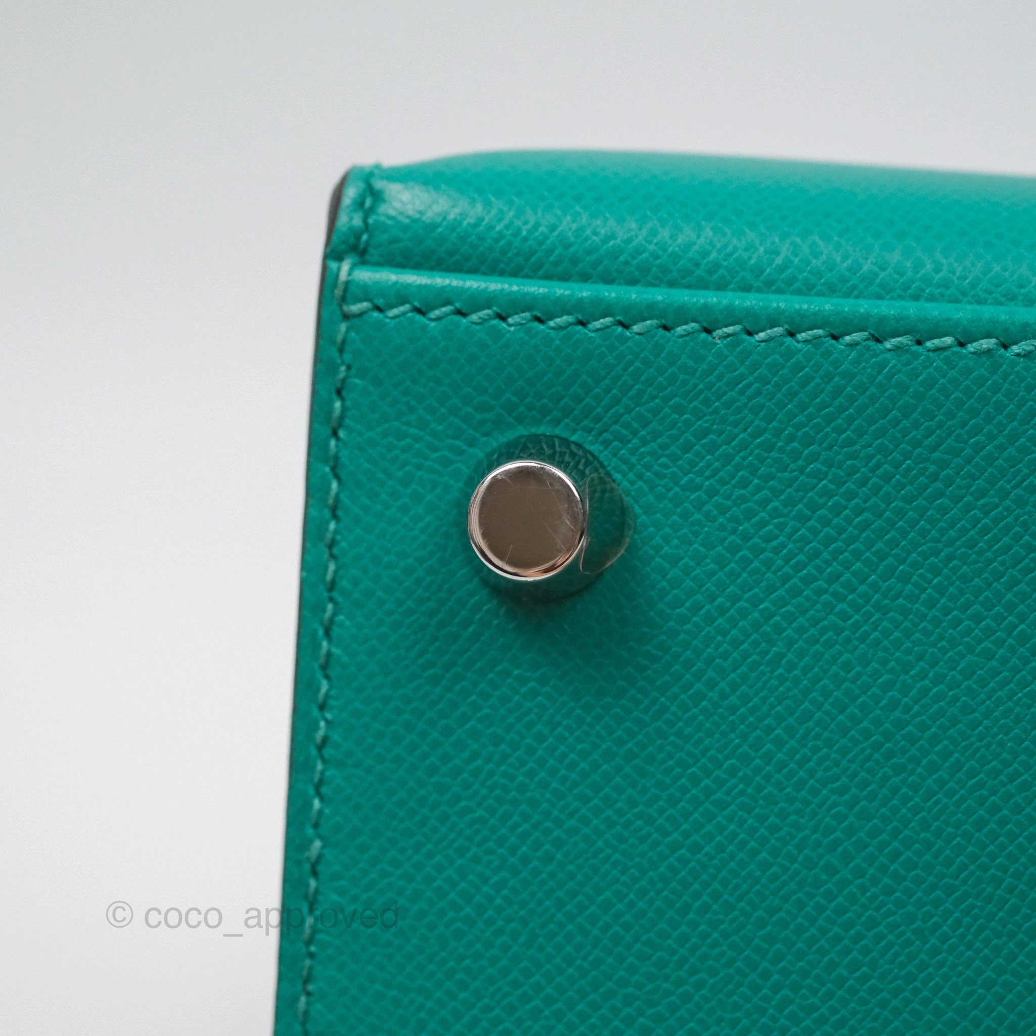 Herms Sellier Kelly 25 Madame Leather Vert Verone U1/ Bleu De Prusse 7P Palladium Hardware