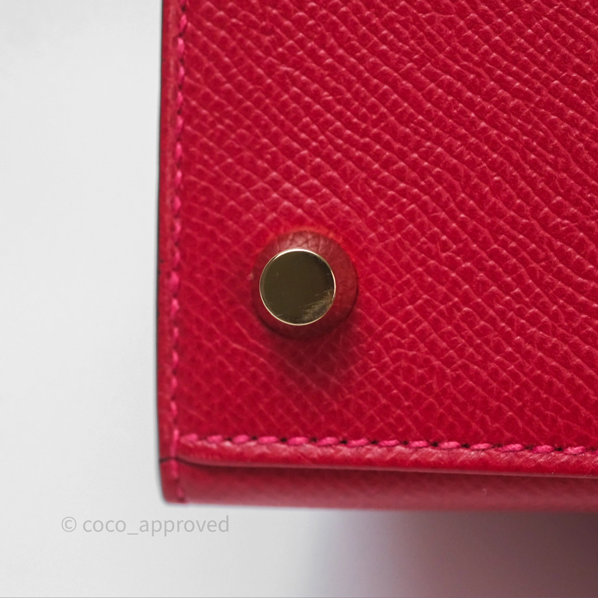 Herms Sellier Kelly 25 Rouge Casaque Q5 Epsom Gold Hardware