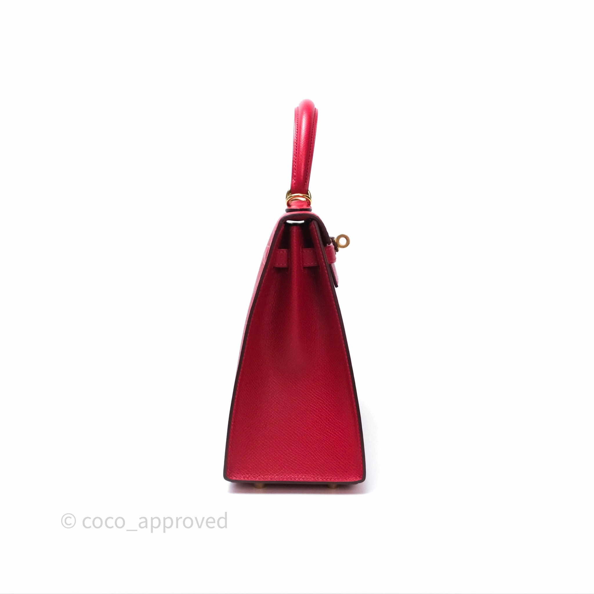 Herms Sellier Kelly 25 Rouge Casaque Q5 Epsom Gold Hardware