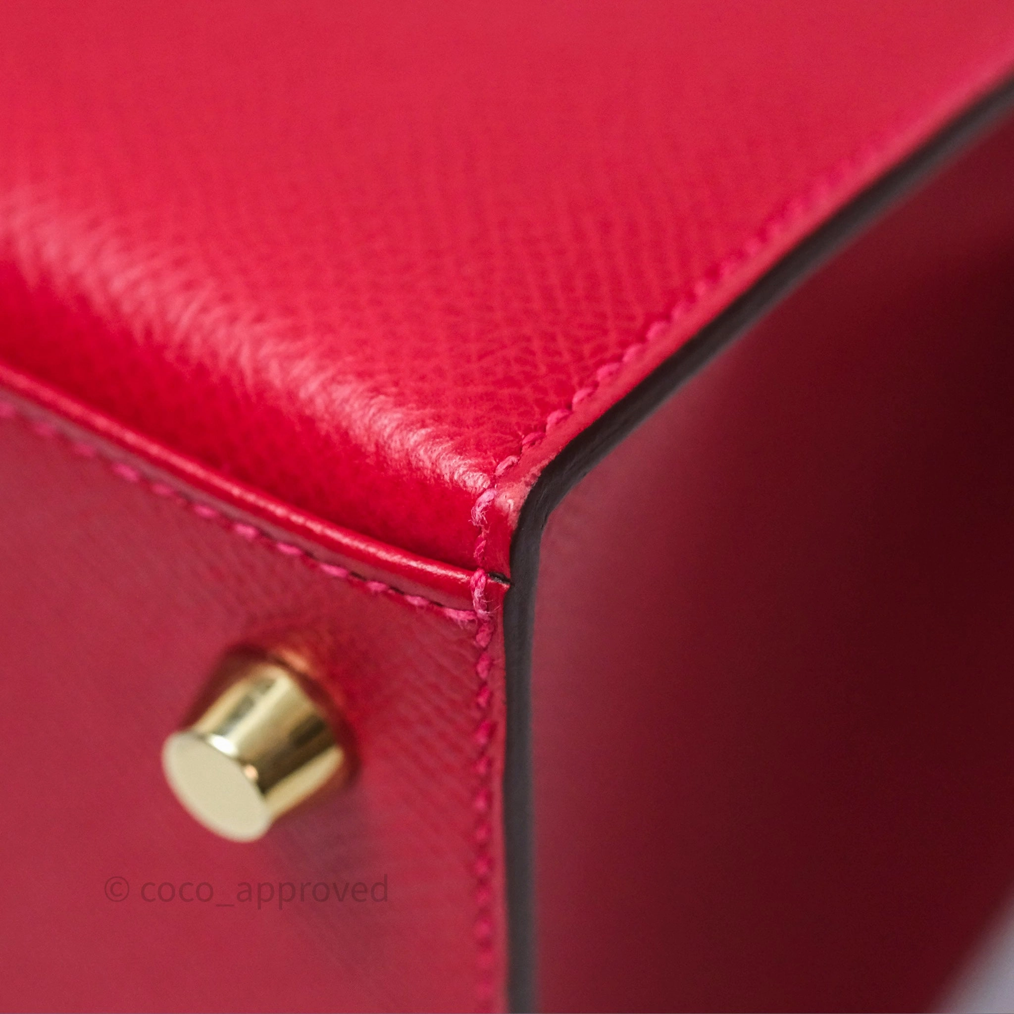 Herms Sellier Kelly 25 Rouge Casaque Q5 Epsom Gold Hardware