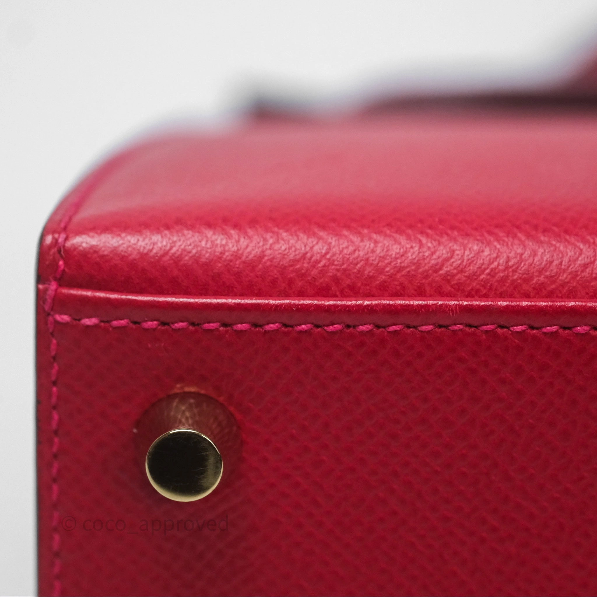 Herms Sellier Kelly 25 Rouge Casaque Q5 Epsom Gold Hardware