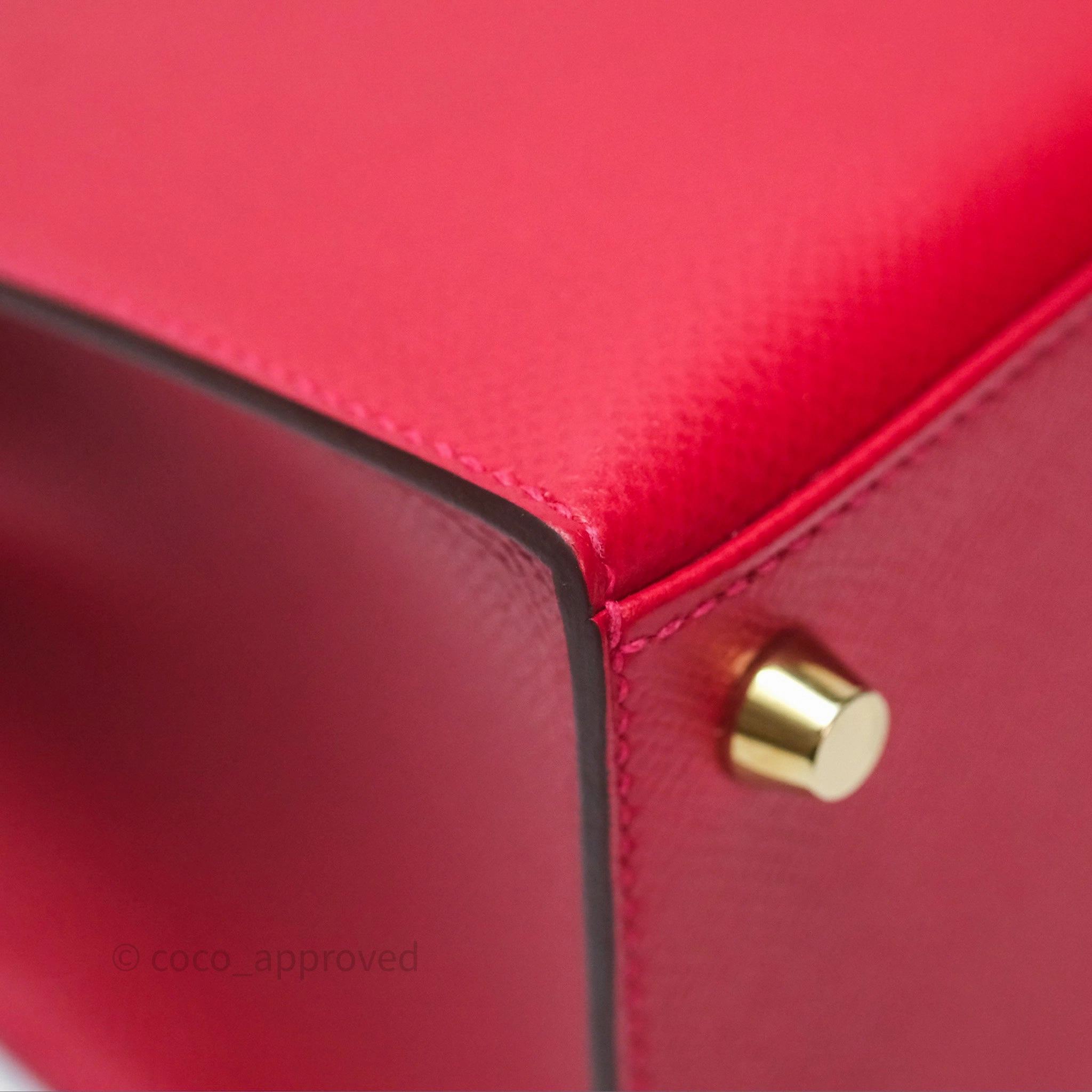 Herms Sellier Kelly 25 Rouge Casaque Q5 Epsom Gold Hardware