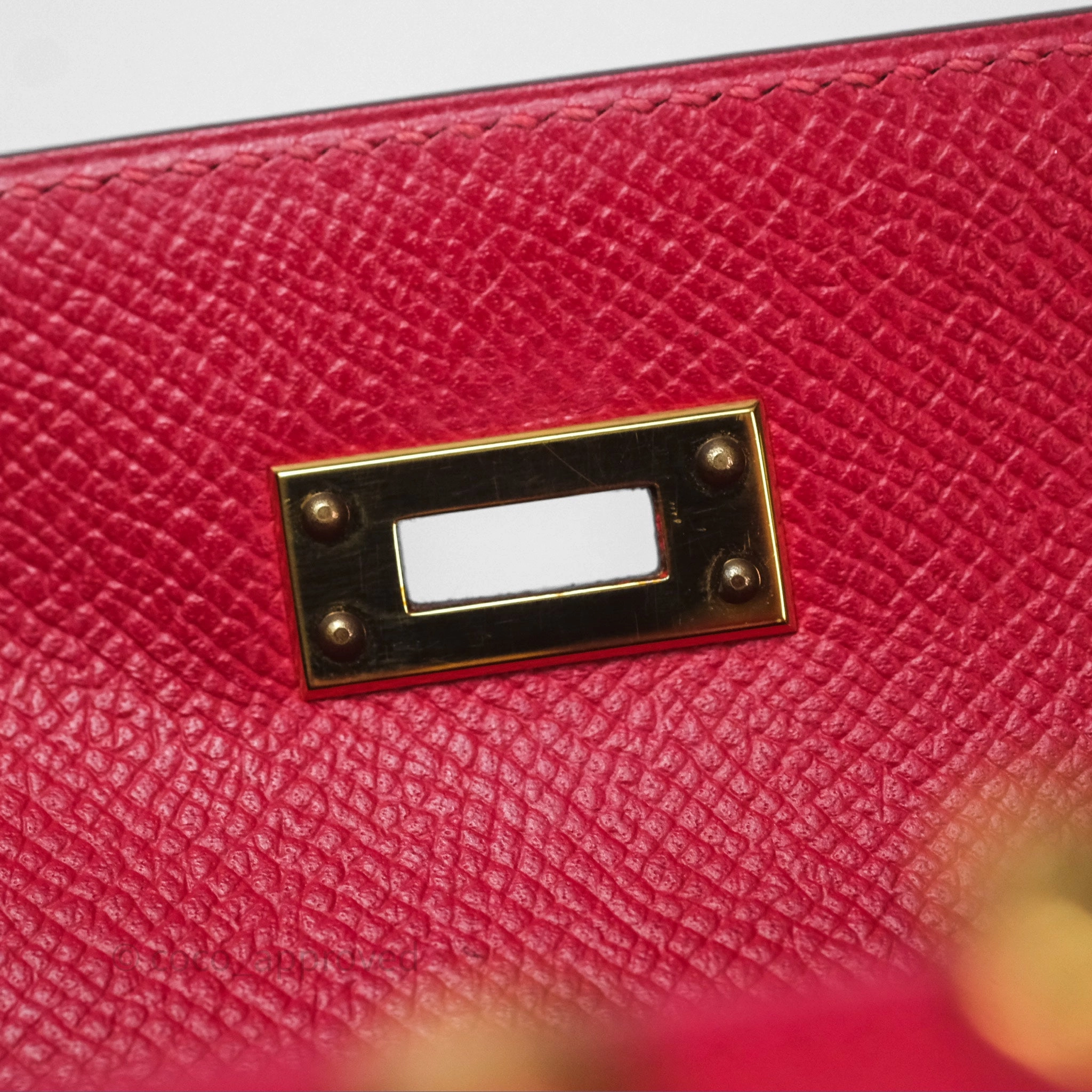 Herms Sellier Kelly 25 Rouge Casaque Q5 Epsom Gold Hardware