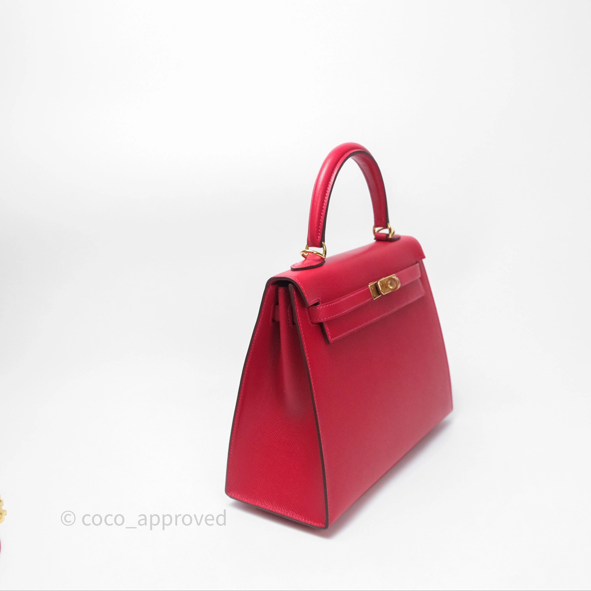 Herms Sellier Kelly 25 Rouge Casaque Q5 Epsom Gold Hardware
