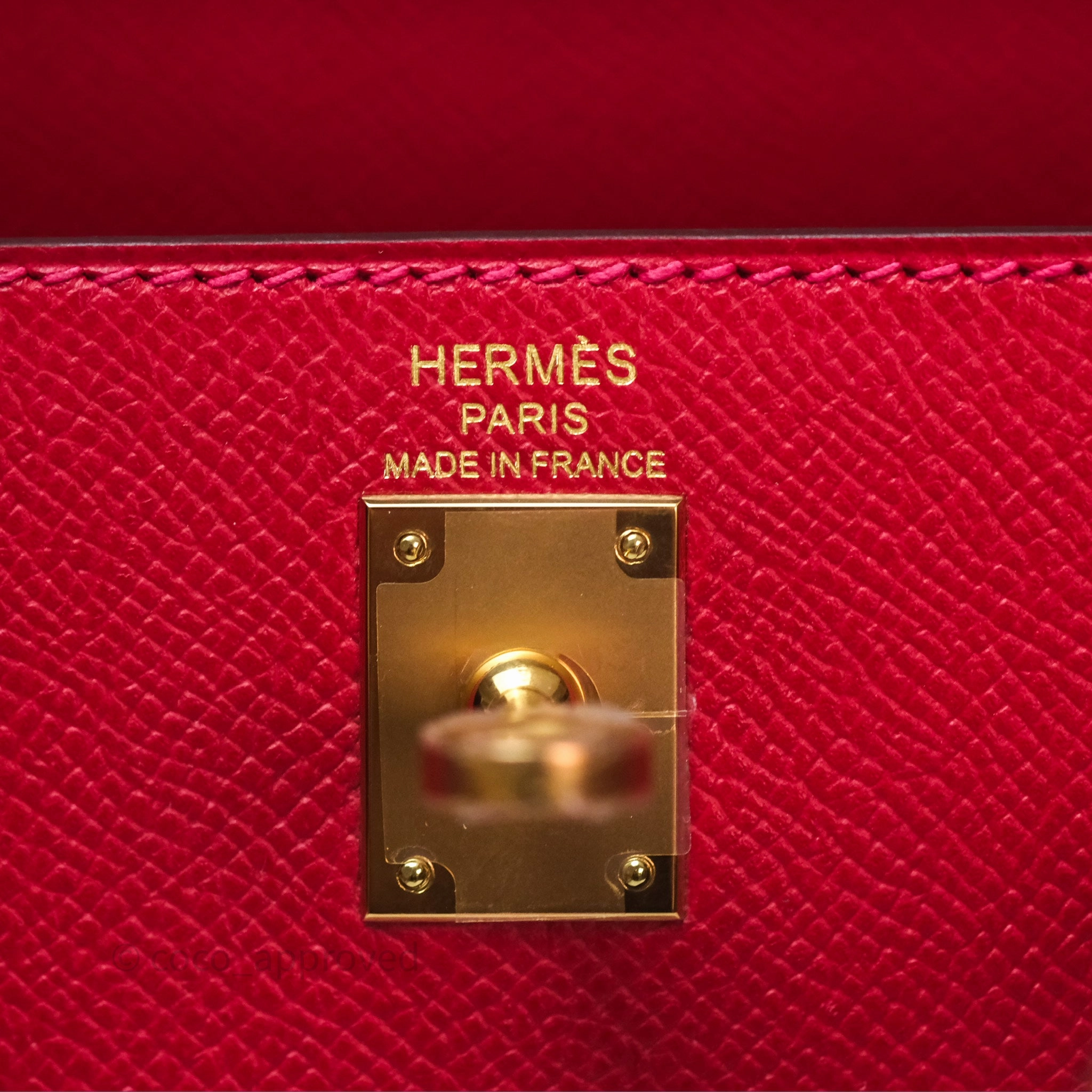Herms Sellier Kelly 25 Rouge Casaque Q5 Epsom Gold Hardware