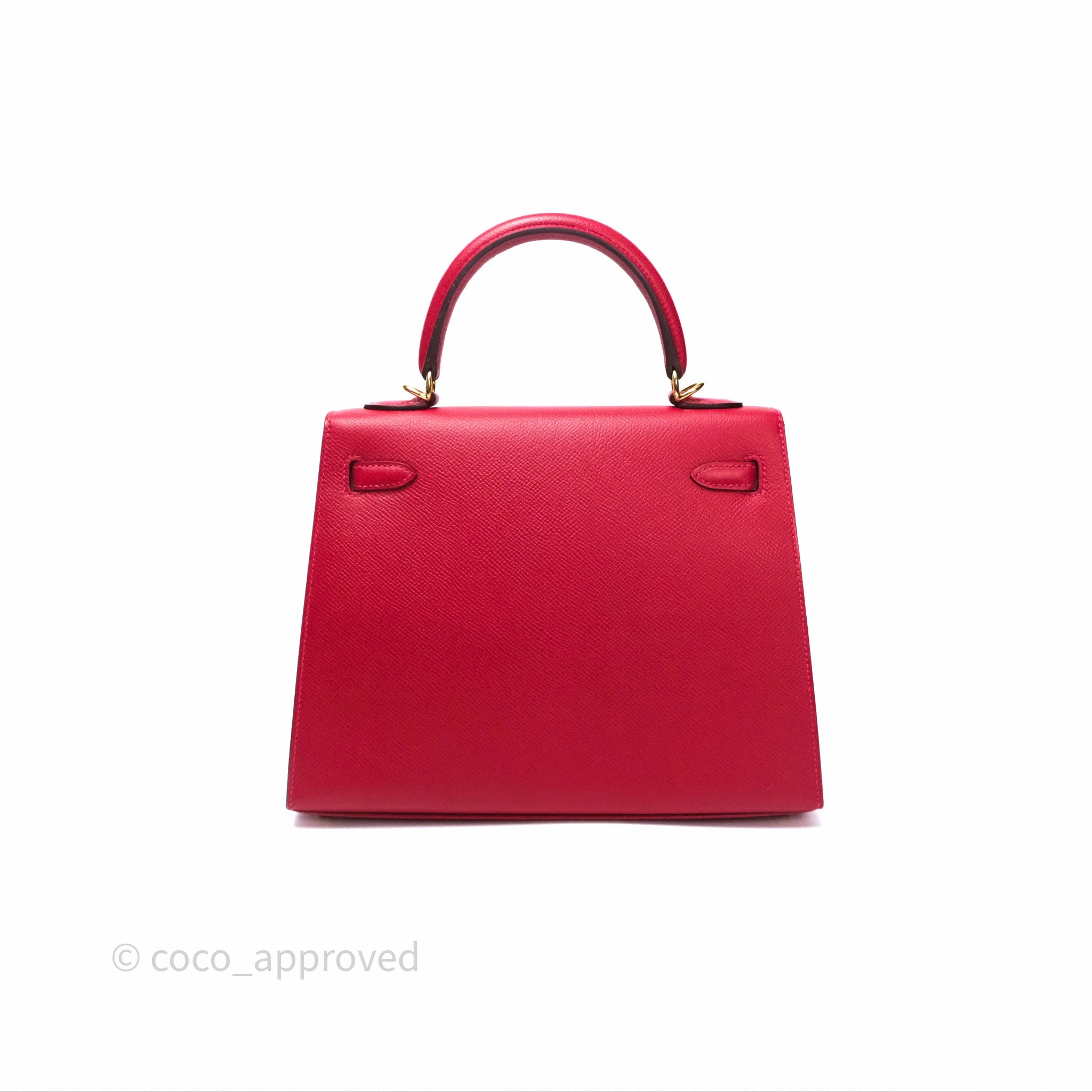 Herms Sellier Kelly 25 Rouge Casaque Q5 Epsom Gold Hardware