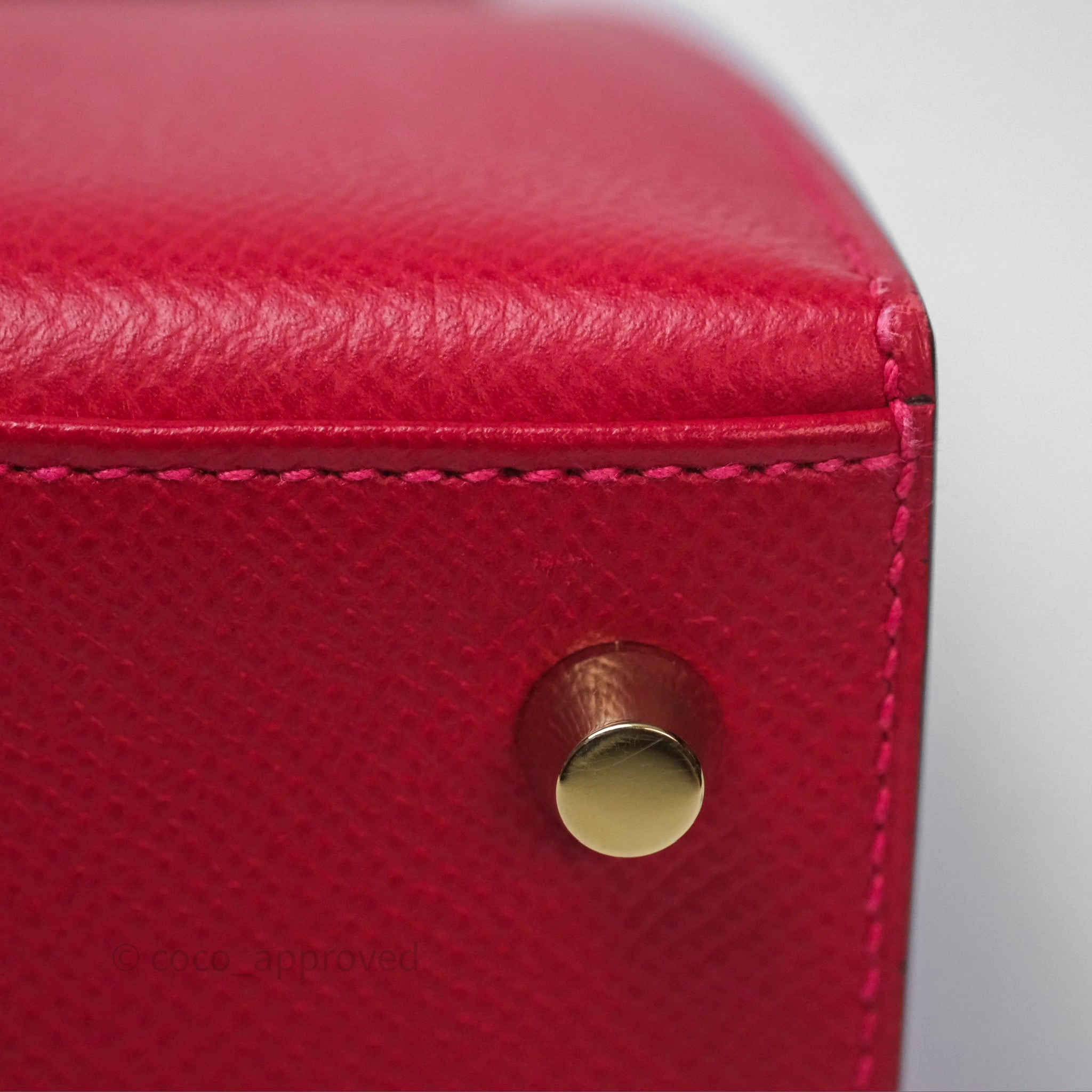 Herms Sellier Kelly 25 Rouge Casaque Q5 Epsom Gold Hardware
