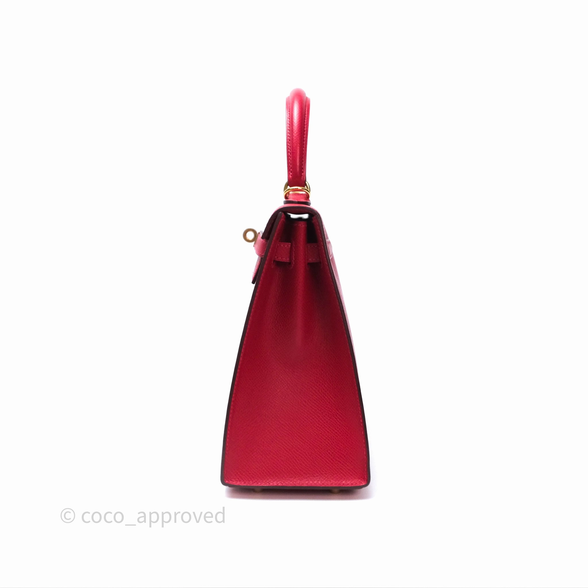 Herms Sellier Kelly 25 Rouge Casaque Q5 Epsom Gold Hardware