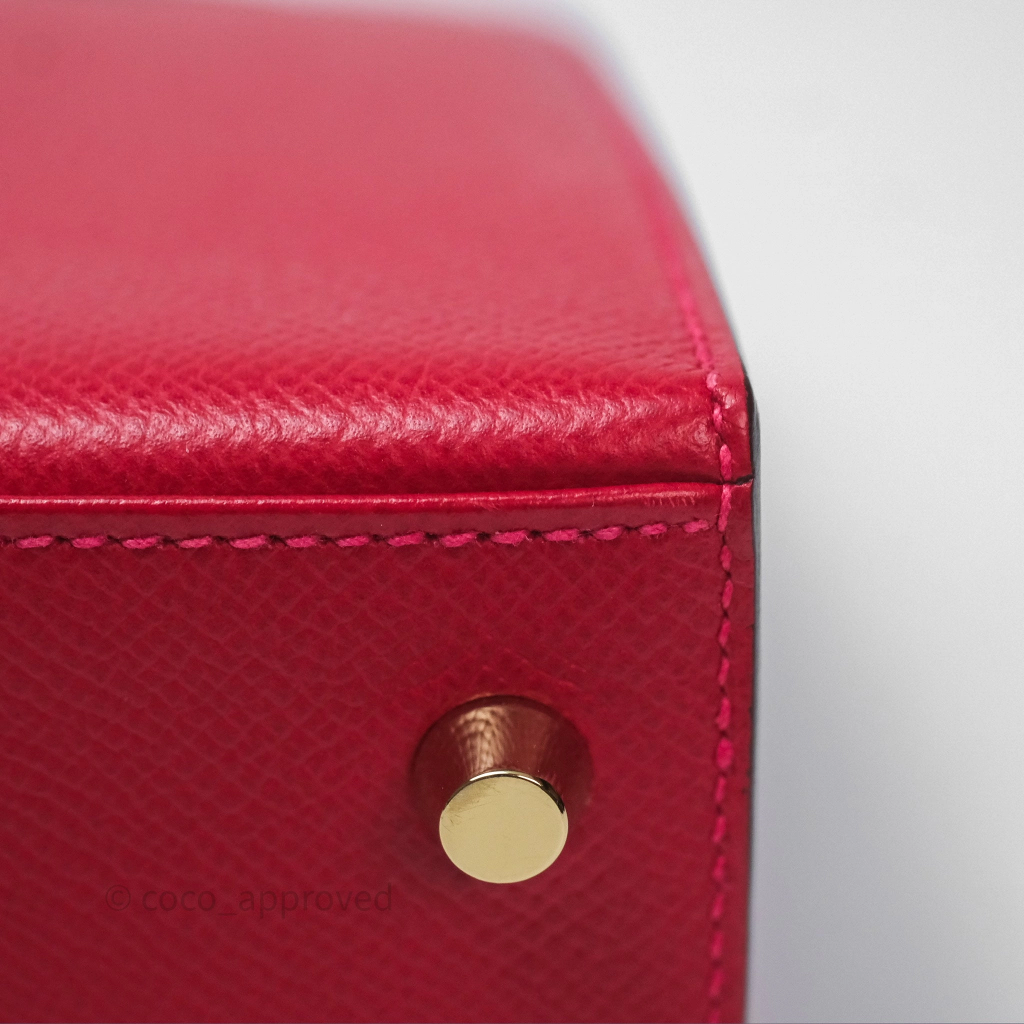 Herms Sellier Kelly 25 Rouge Casaque Q5 Epsom Gold Hardware