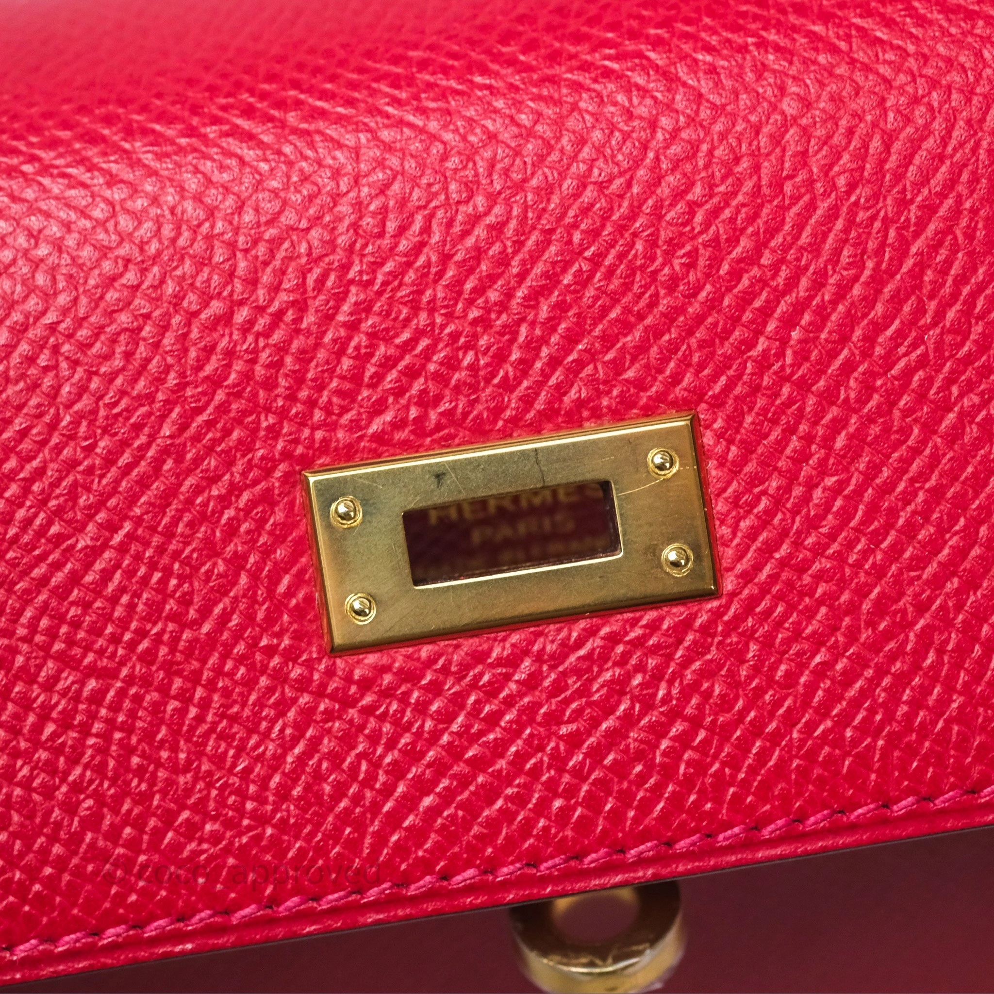 Herms Sellier Kelly 25 Rouge Casaque Q5 Epsom Gold Hardware