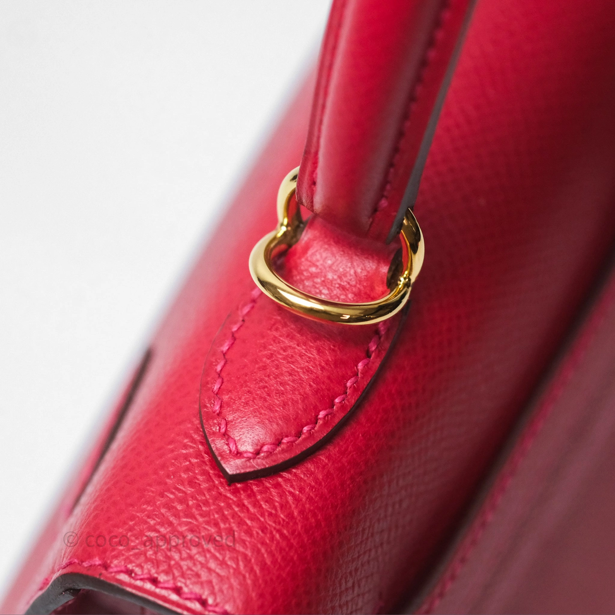 Herms Sellier Kelly 25 Rouge Casaque Q5 Epsom Gold Hardware