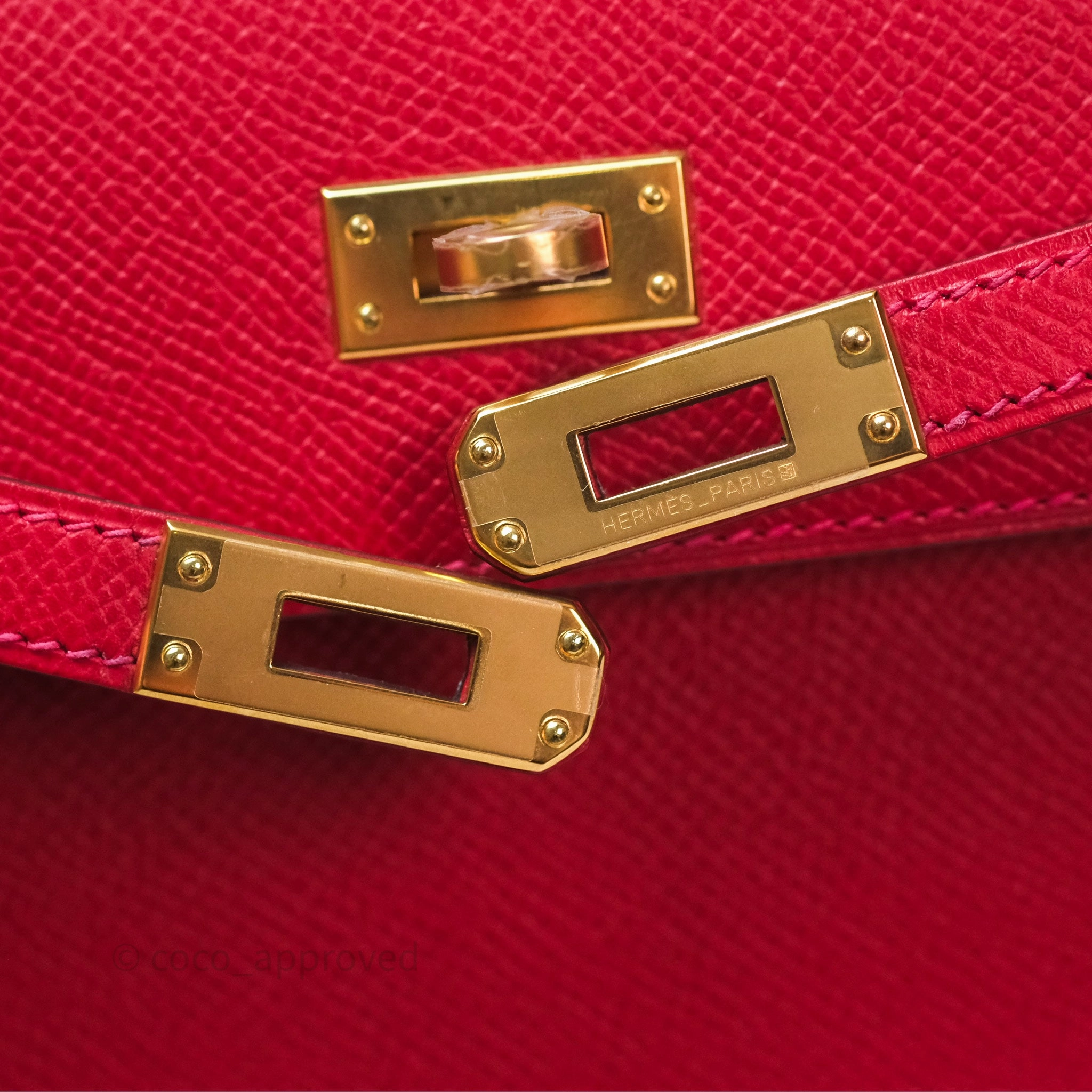 Herms Sellier Kelly 25 Rouge Casaque Q5 Epsom Gold Hardware