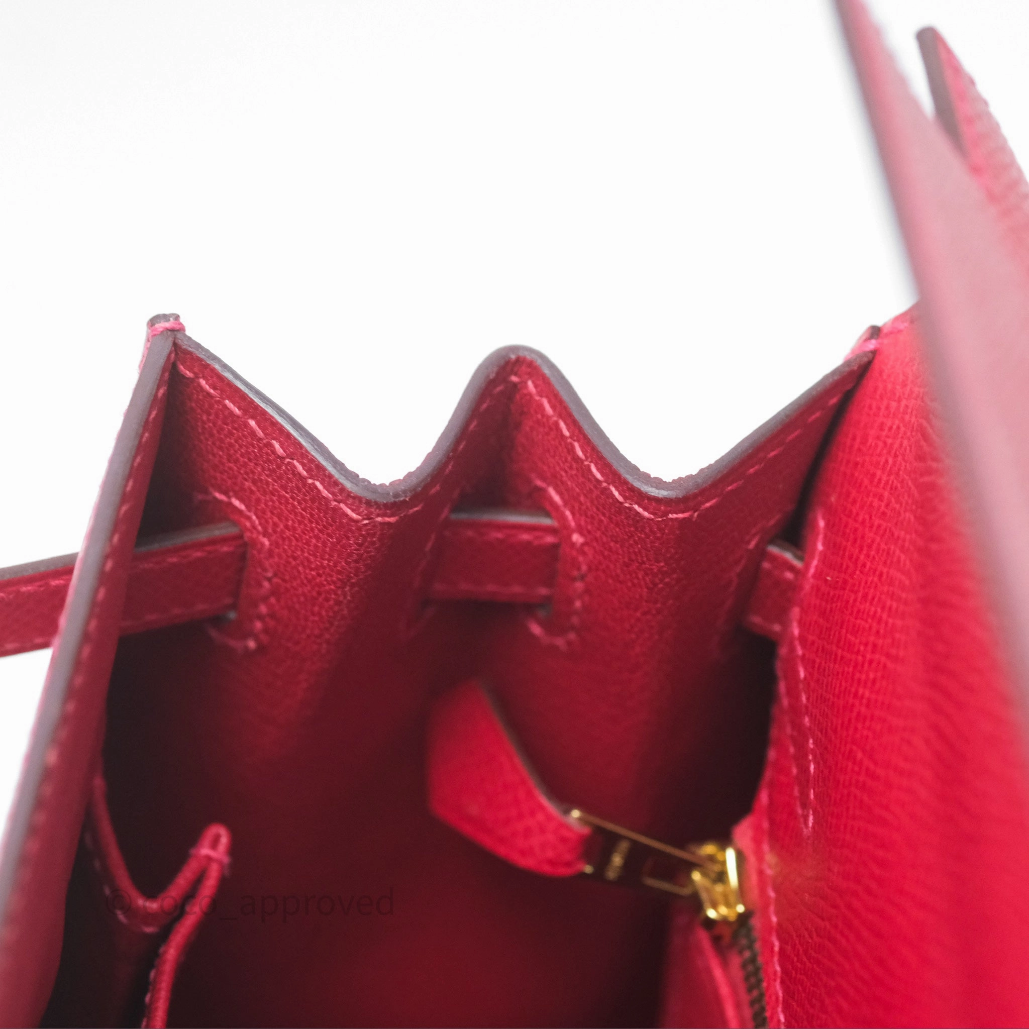 Herms Sellier Kelly 25 Rouge Casaque Q5 Epsom Gold Hardware