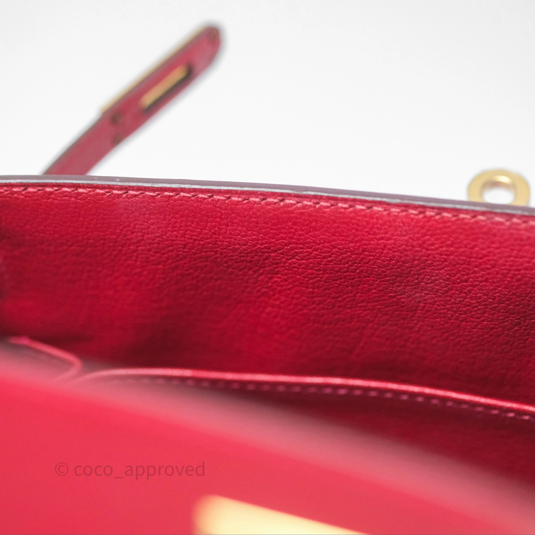 Herms Sellier Kelly 25 Rouge Casaque Q5 Epsom Gold Hardware