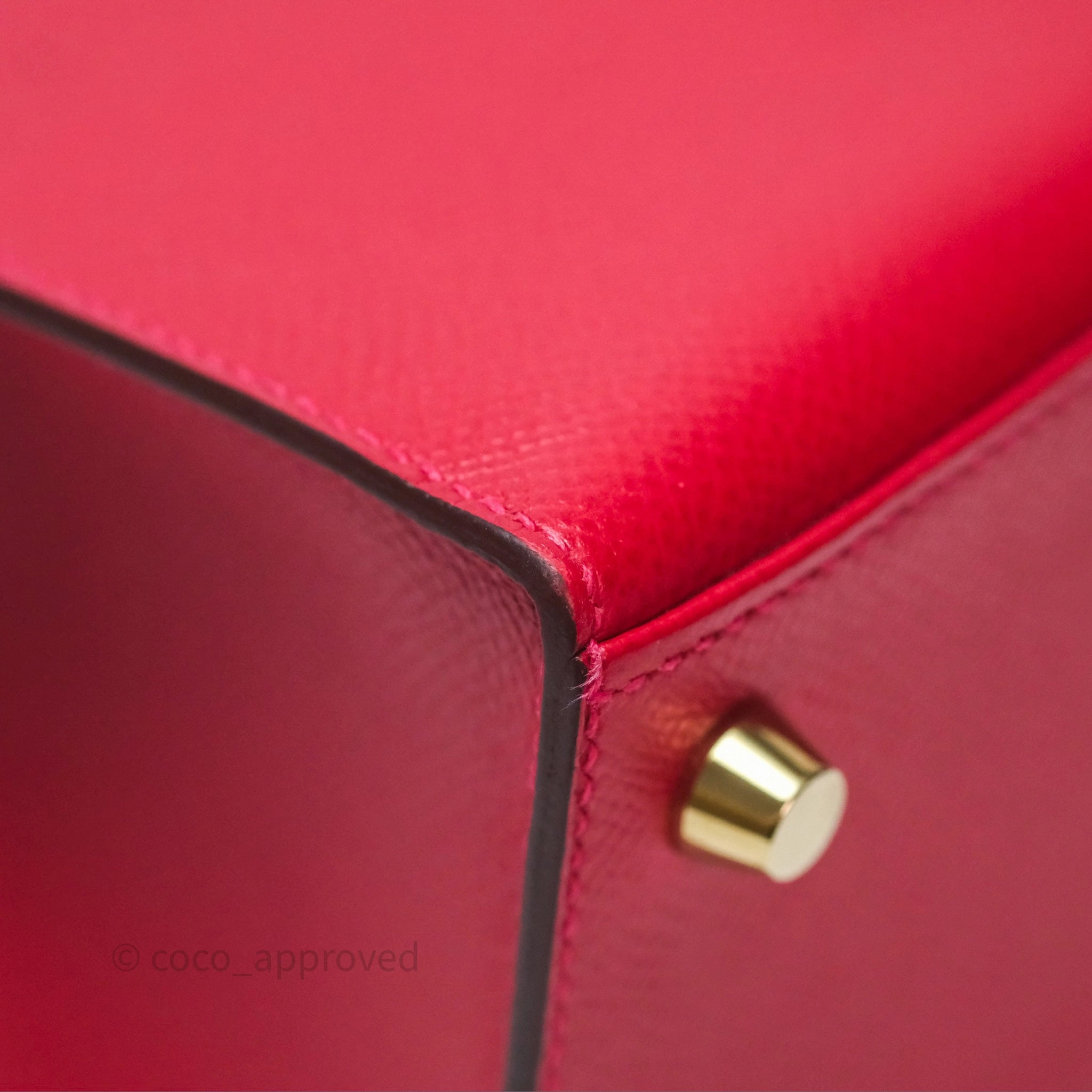 Herms Sellier Kelly 25 Rouge Casaque Q5 Epsom Gold Hardware