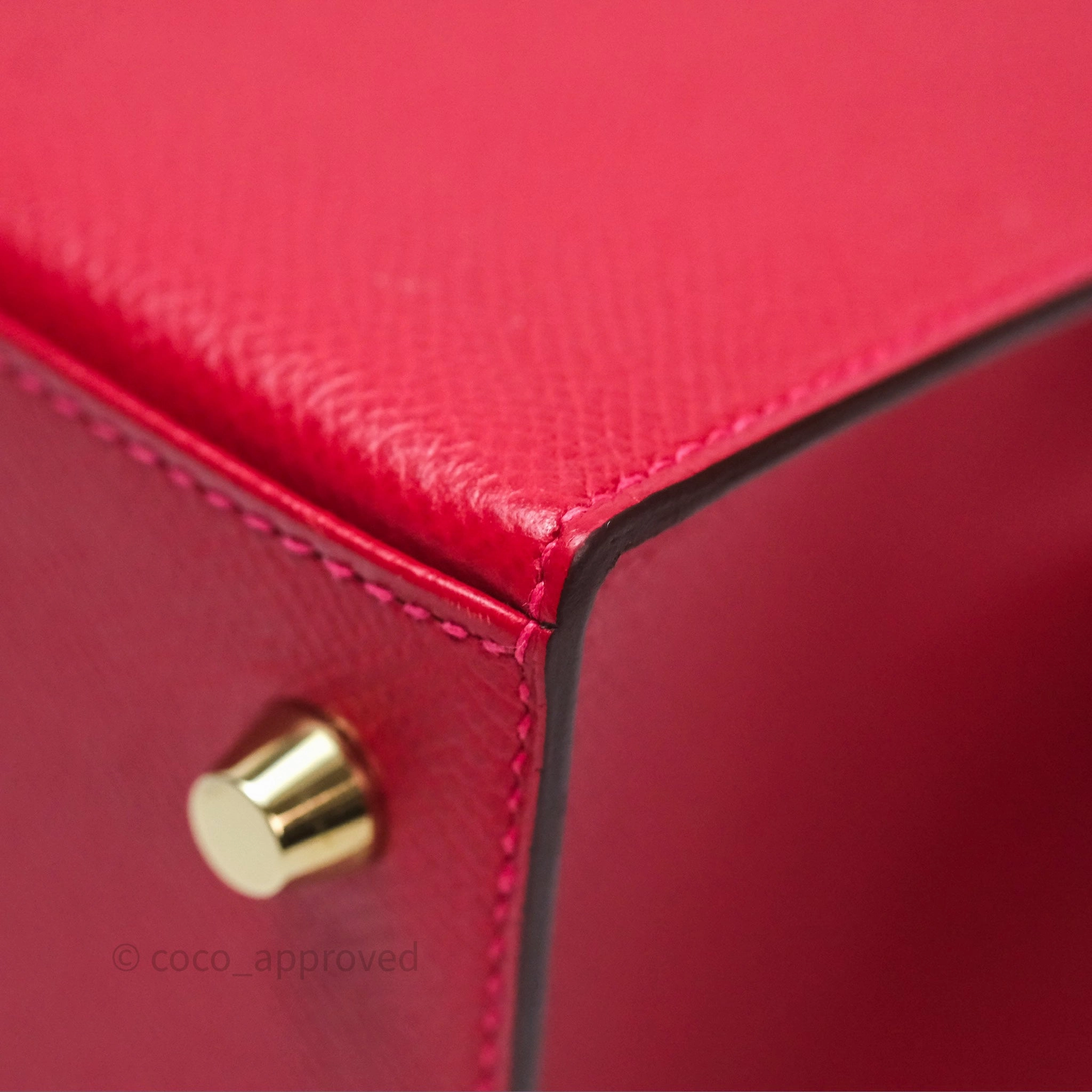 Herms Sellier Kelly 25 Rouge Casaque Q5 Epsom Gold Hardware