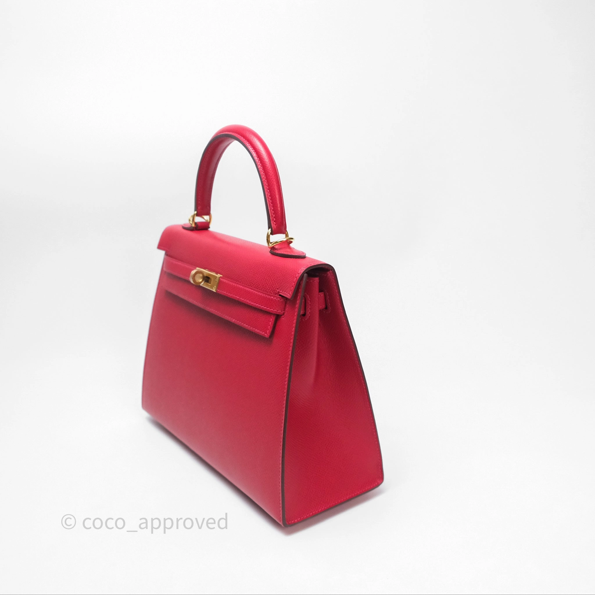 Herms Sellier Kelly 25 Rouge Casaque Q5 Epsom Gold Hardware