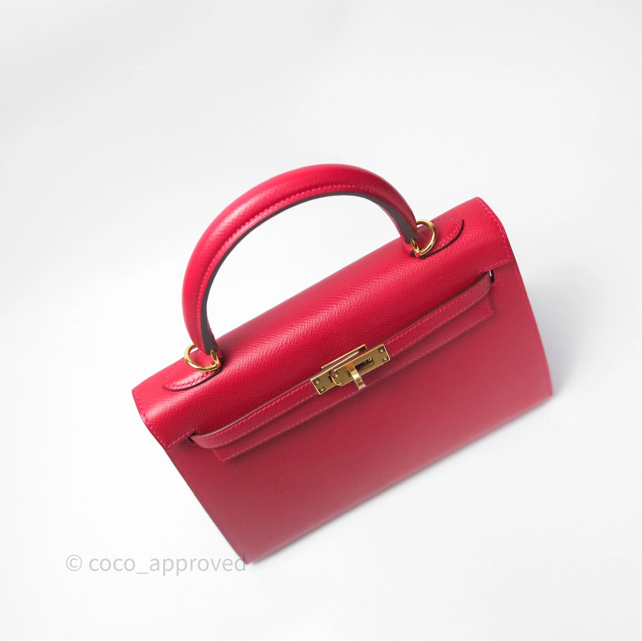 Herms Sellier Kelly 25 Rouge Casaque Q5 Epsom Gold Hardware