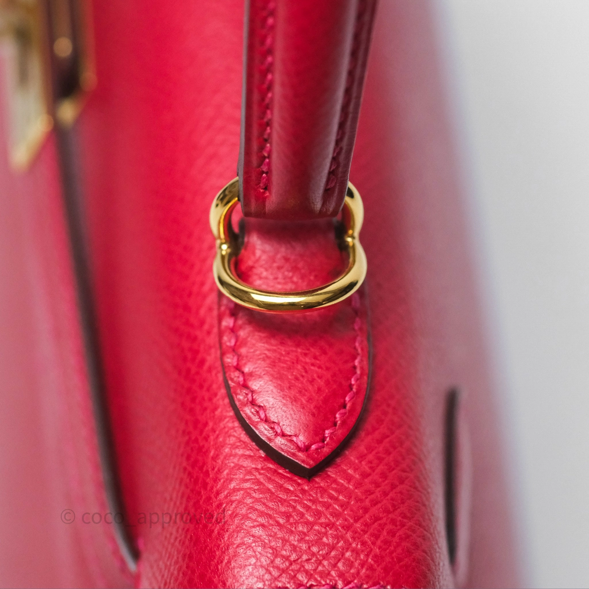 Herms Sellier Kelly 25 Rouge Casaque Q5 Epsom Gold Hardware