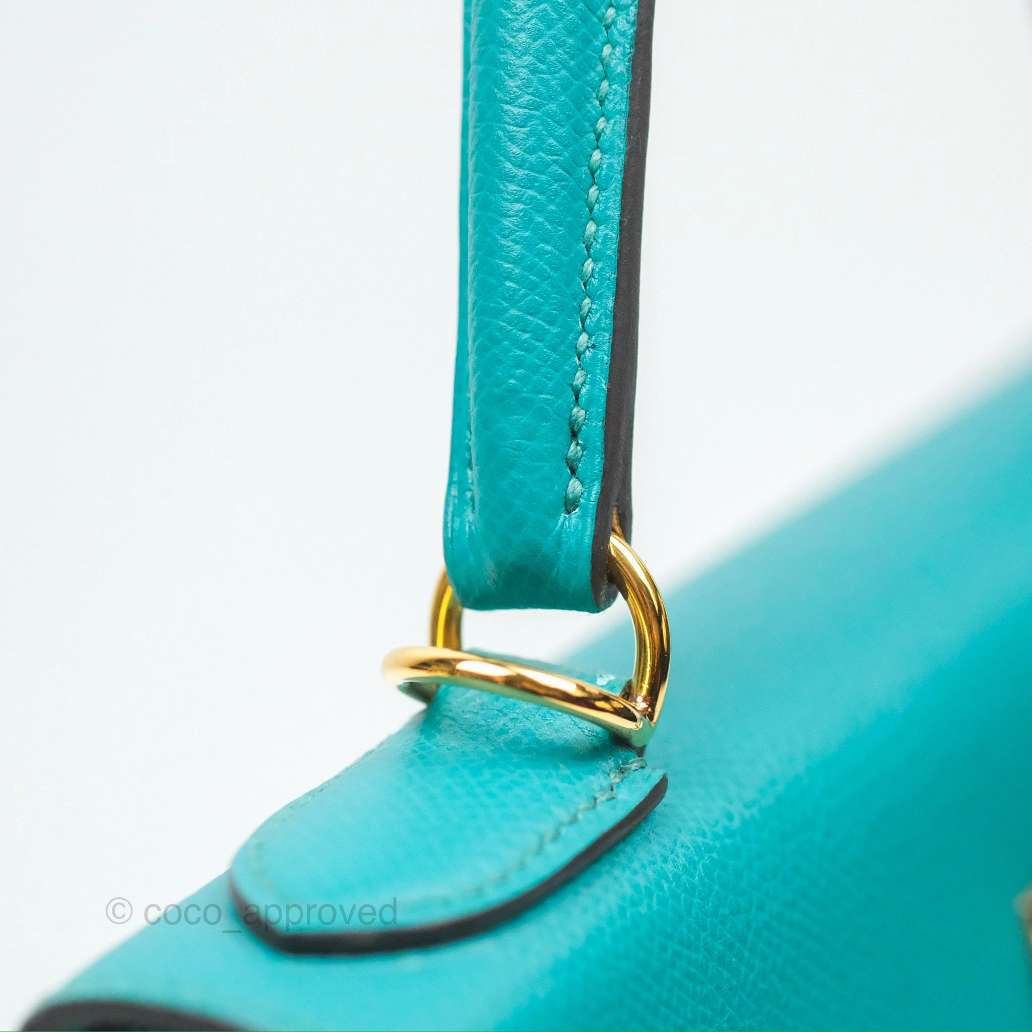Herms Sellier Kelly 28 Bleu Paon Epsom Gold Hardware