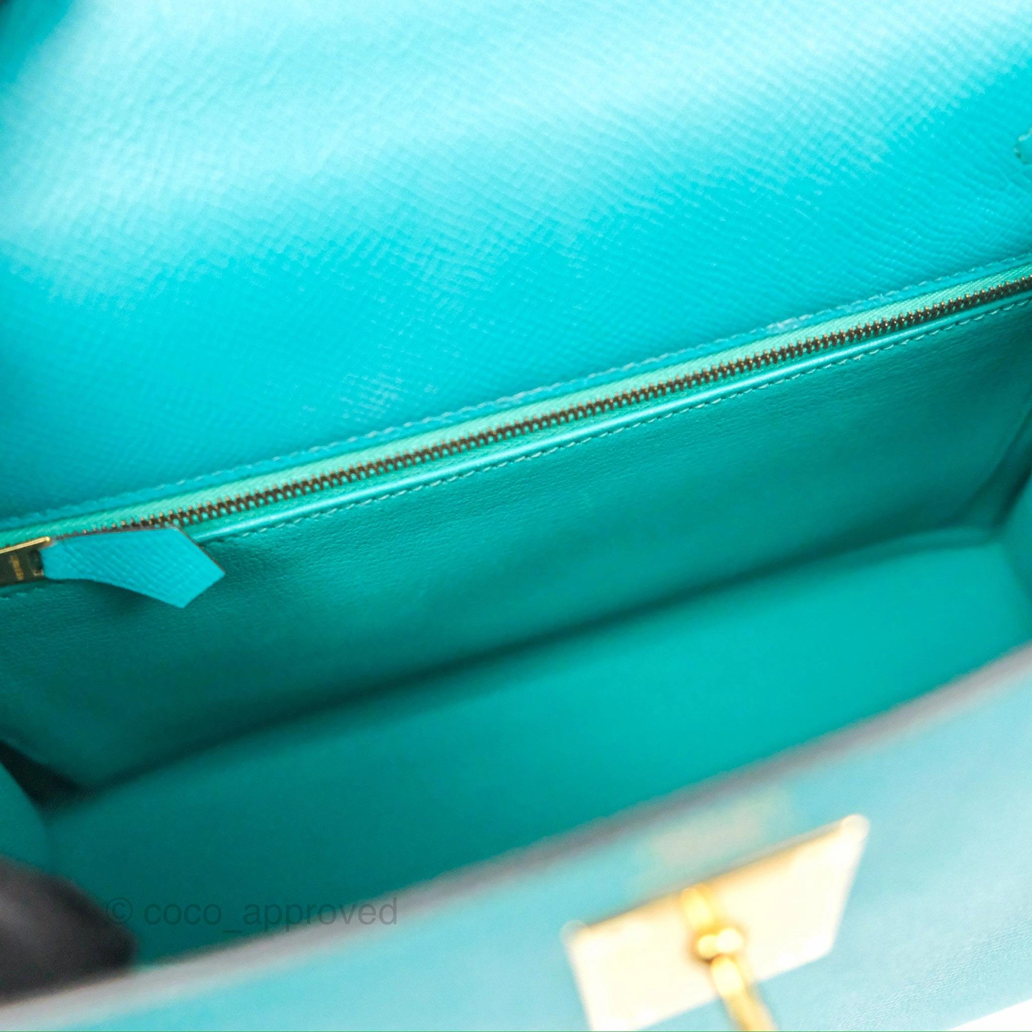 Herms Sellier Kelly 28 Bleu Paon Epsom Gold Hardware