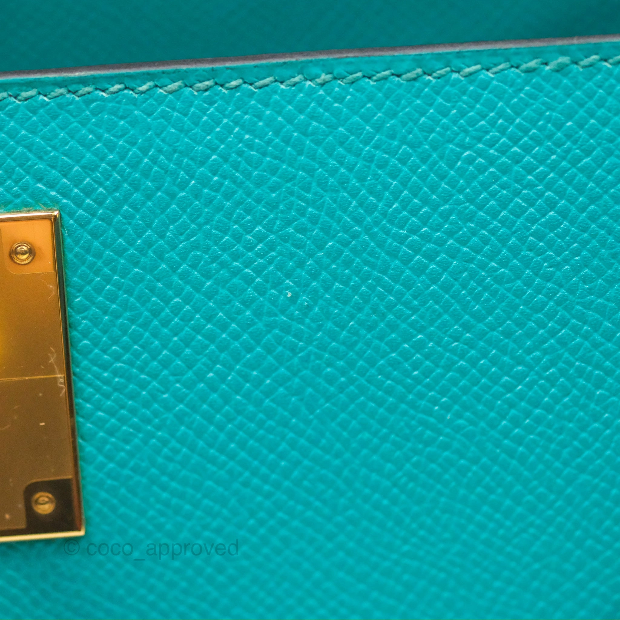 Herms Sellier Kelly 28 Bleu Paon Epsom Gold Hardware
