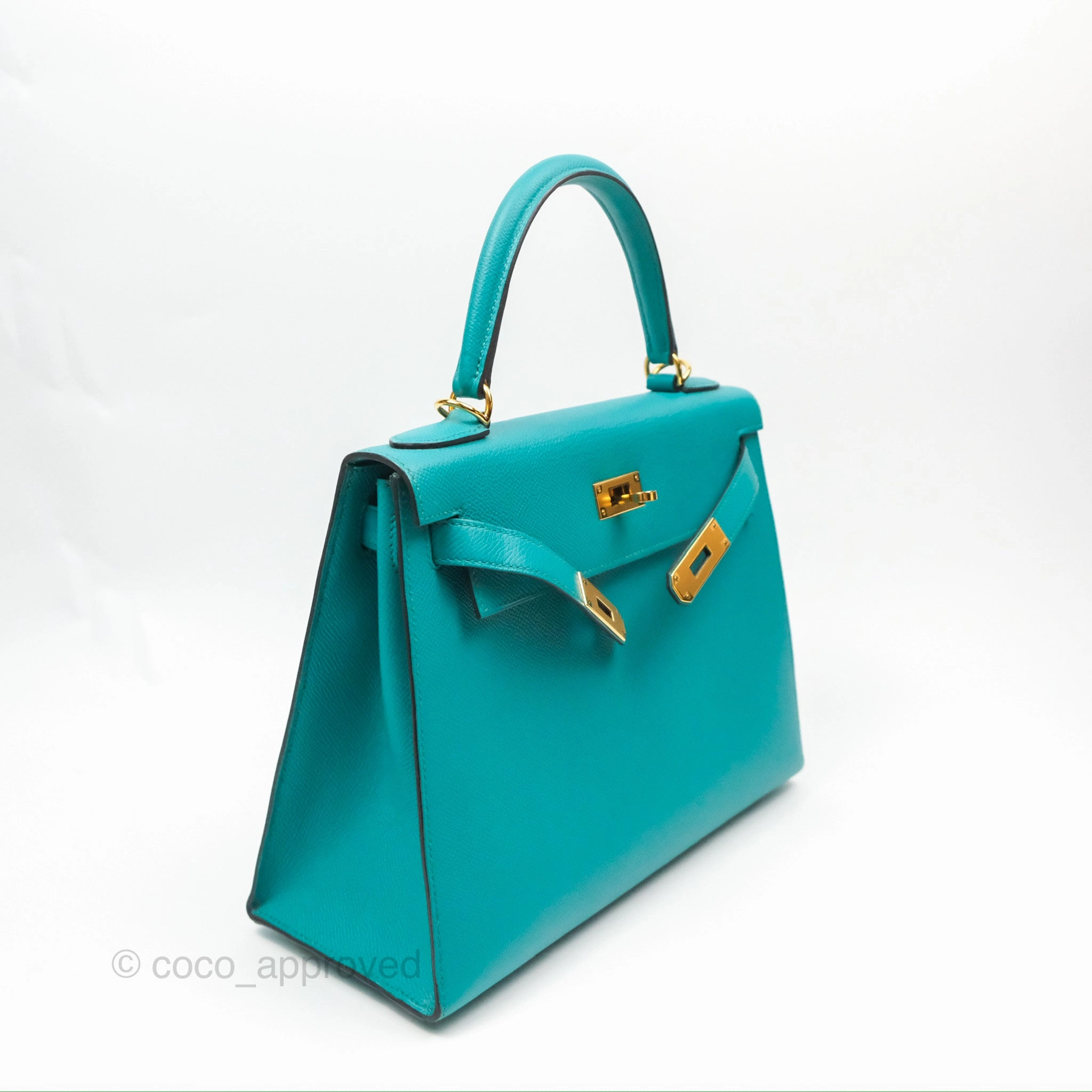 Herms Sellier Kelly 28 Bleu Paon Epsom Gold Hardware