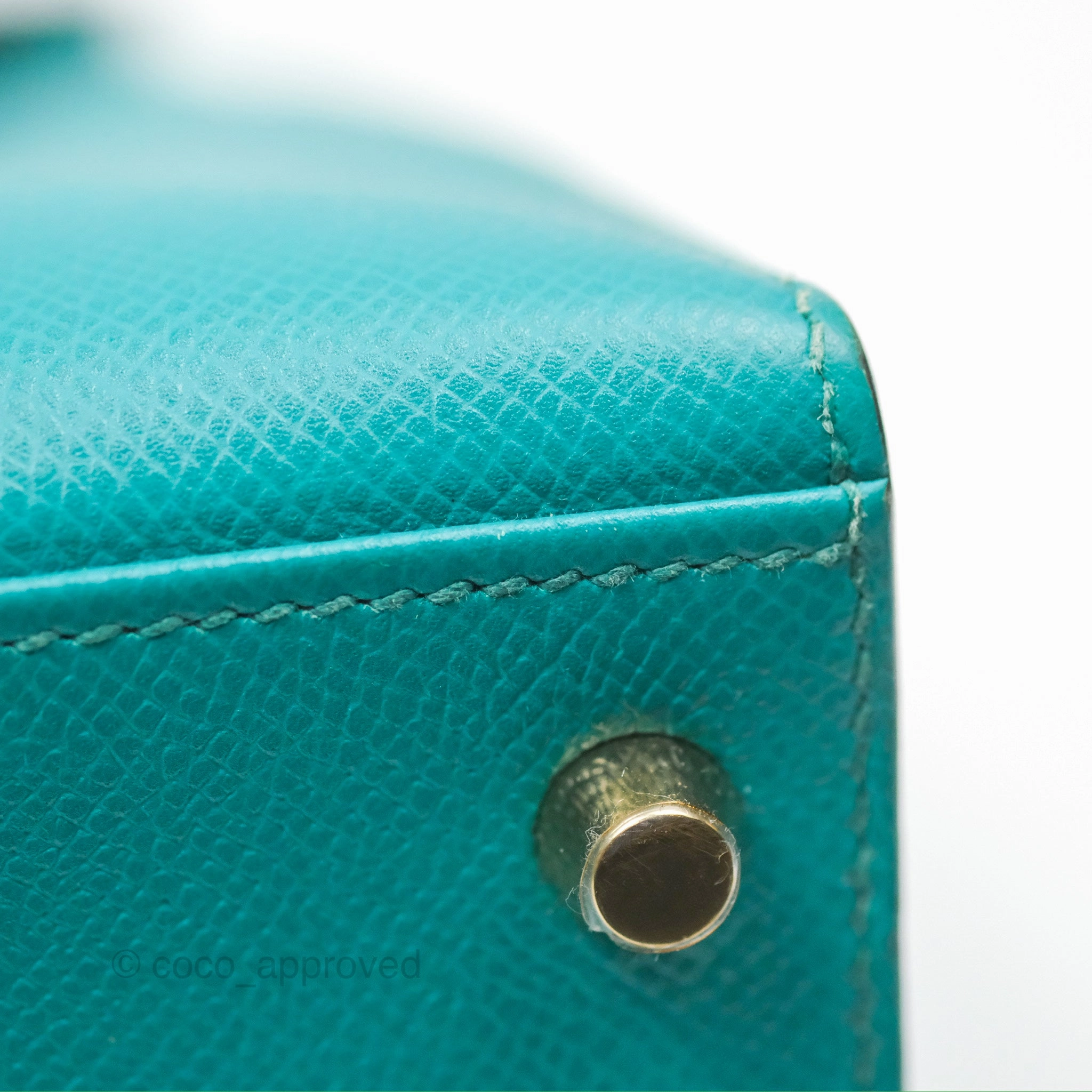 Herms Sellier Kelly 28 Bleu Paon Epsom Gold Hardware