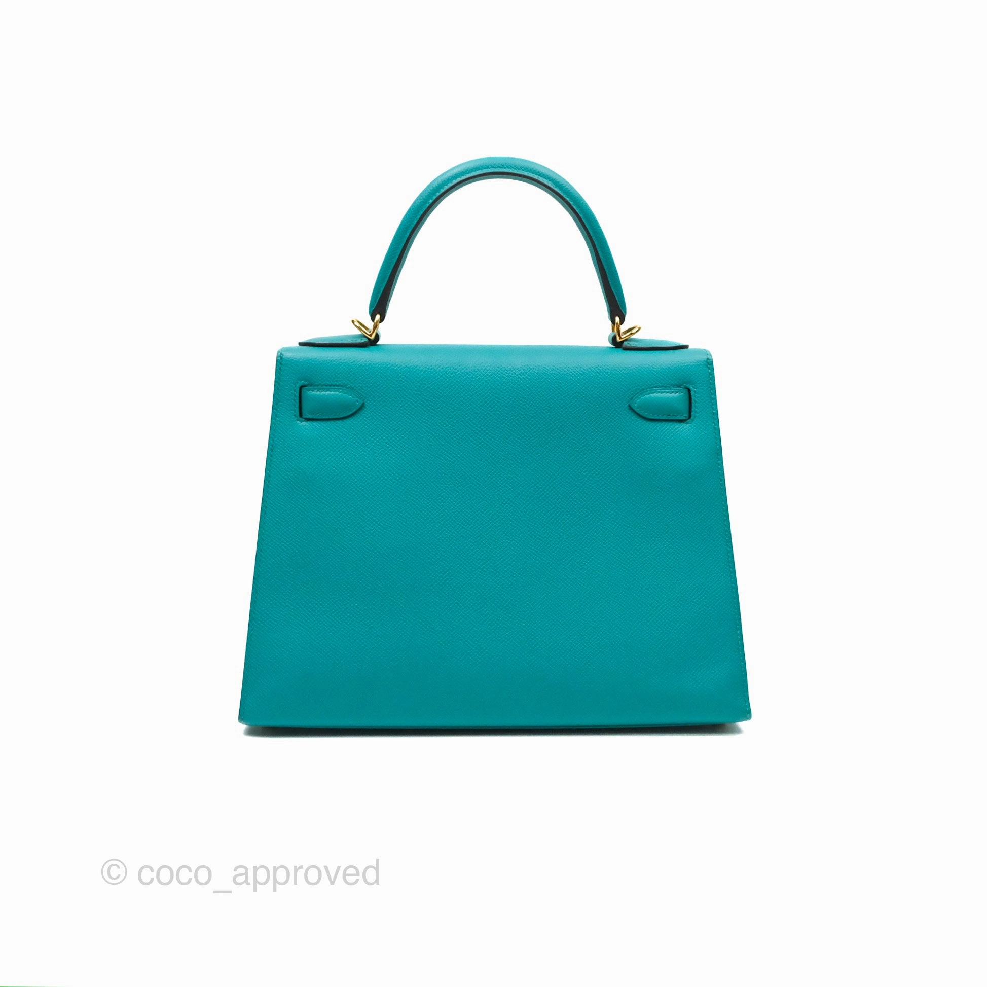 Herms Sellier Kelly 28 Bleu Paon Epsom Gold Hardware