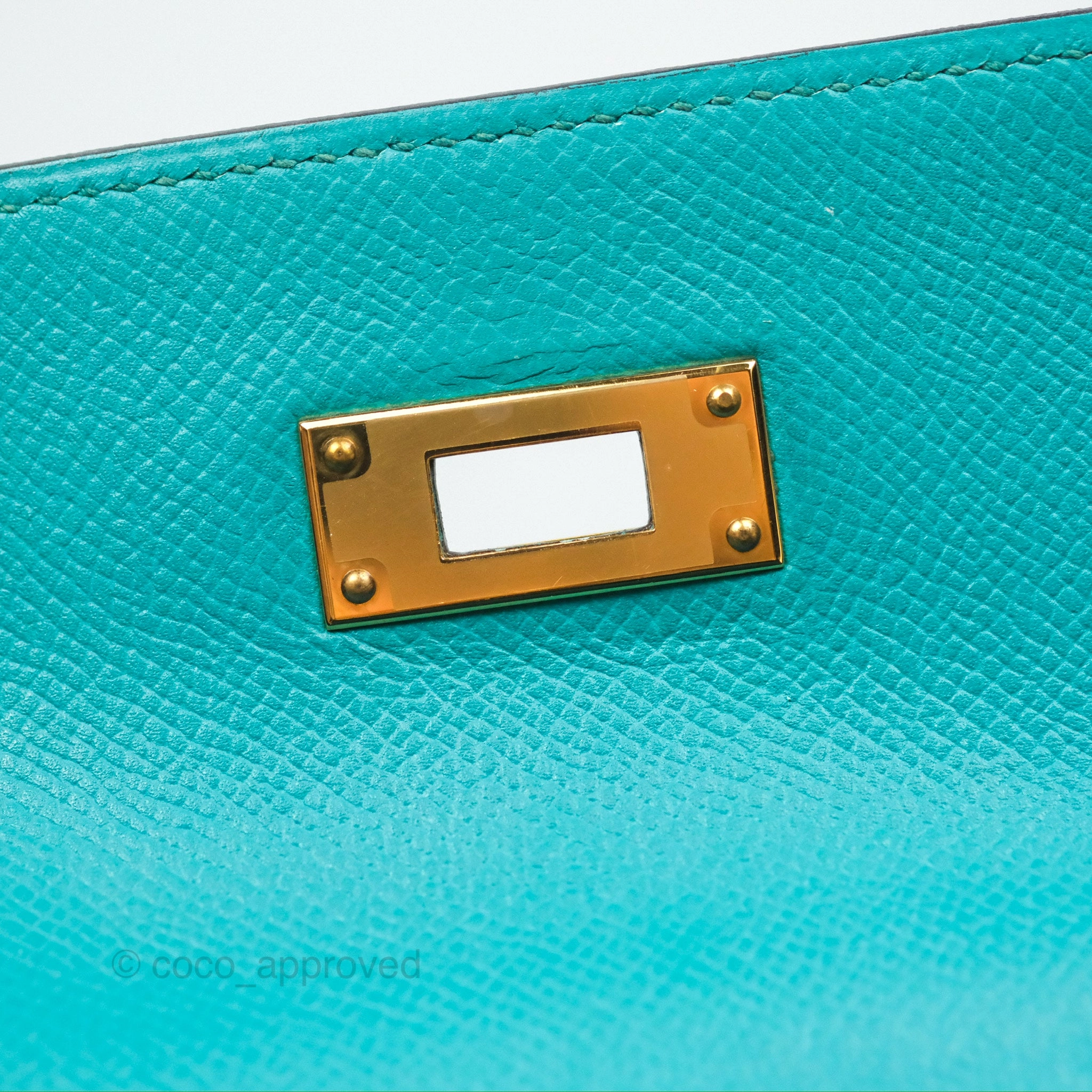 Herms Sellier Kelly 28 Bleu Paon Epsom Gold Hardware
